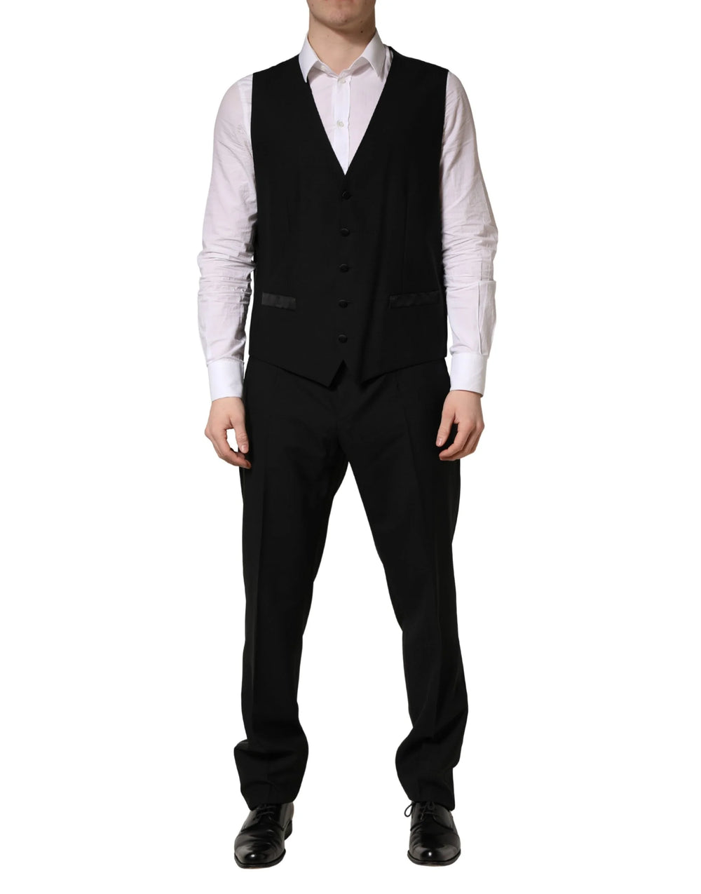 Dolce & Gabbana Schwarzer Woll-Seide Saxophone Slim Fit 3-teiliger Anzug - XL