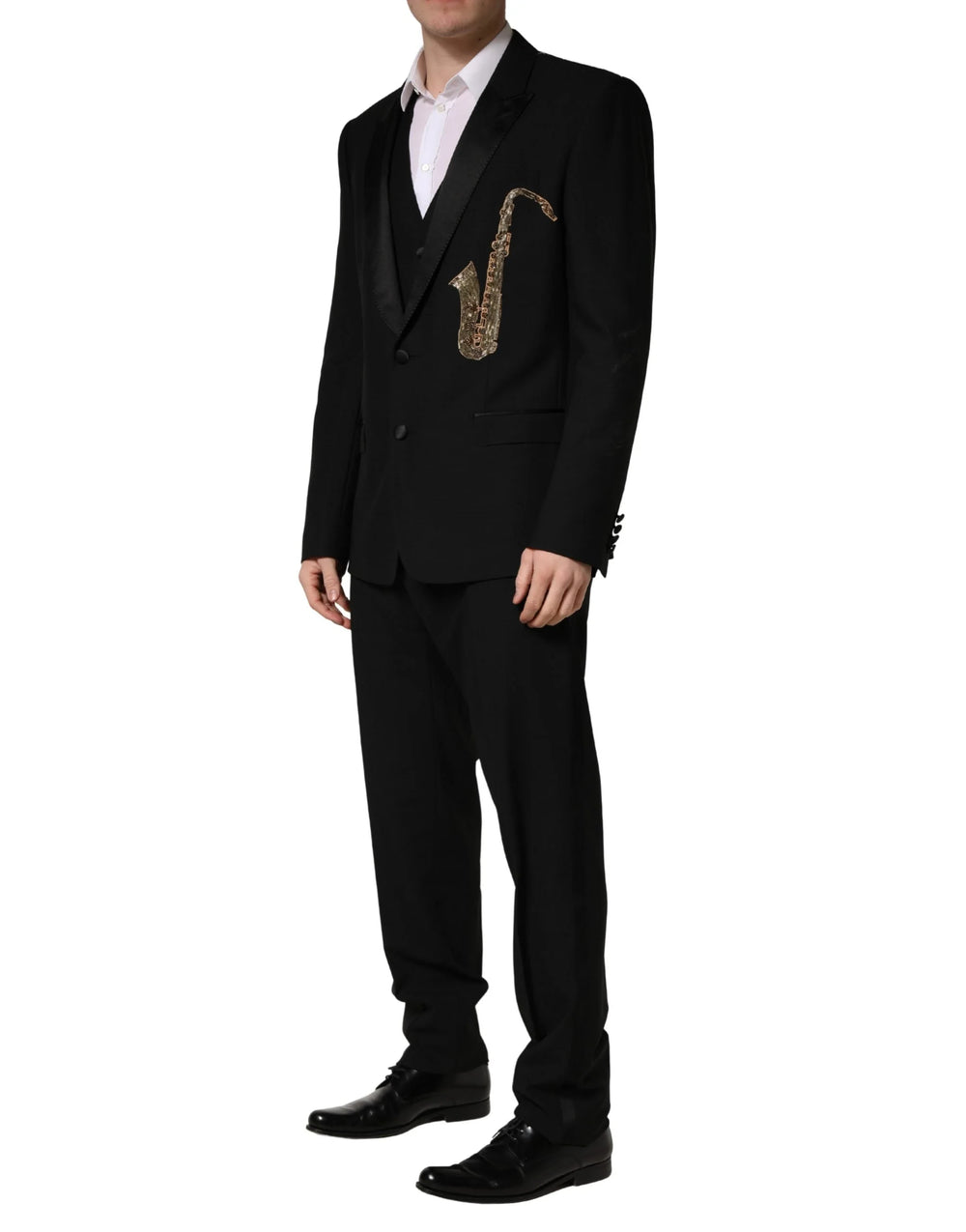 Dolce & Gabbana Schwarzer Woll-Seide Saxophone Slim Fit 3-teiliger Anzug - XL