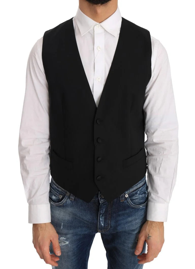 Dolce & Gabbana Black Wool Silk Vest - IT48 | M - Vests