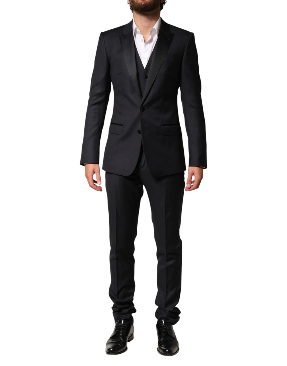 Dolce & Gabbana Black Wool Single Breasted 3 Piece Men Suit - IT44 | XS