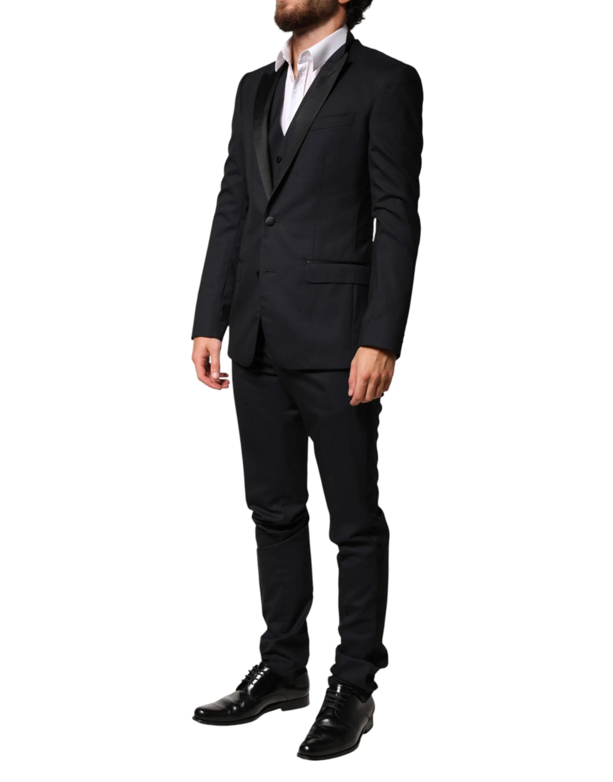 Dolce & Gabbana Black Wool Single Breasted 3 Piece Men Suit - IT44 | XS