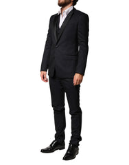 Dolce & Gabbana Black Wool Single Breasted 3 Piece Men Suit - IT44 | XS