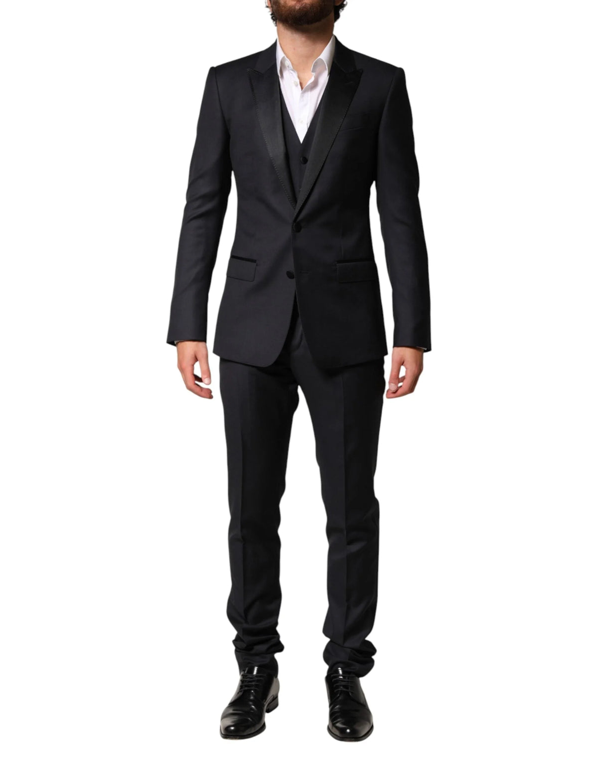 Dolce & Gabbana Black Wool Single Breasted 3 Piece Men Suit - IT44 | XS