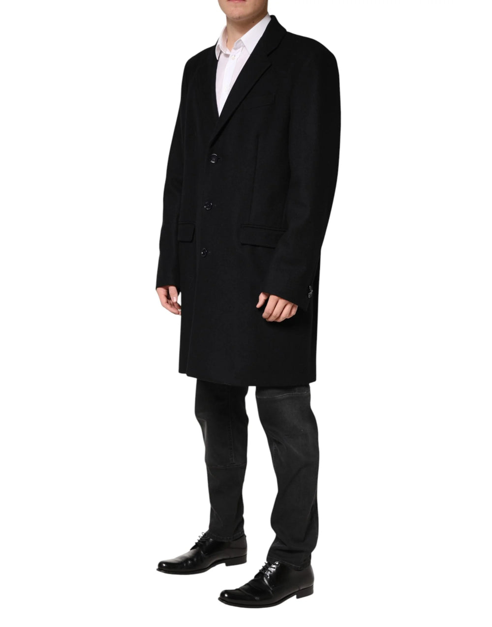 Dolce & Gabbana Black Wool Single Breasted Long Coat Jacket - IT54 | XL