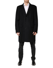 Dolce & Gabbana Black Wool Single Breasted Long Coat Jacket - IT54 | XL