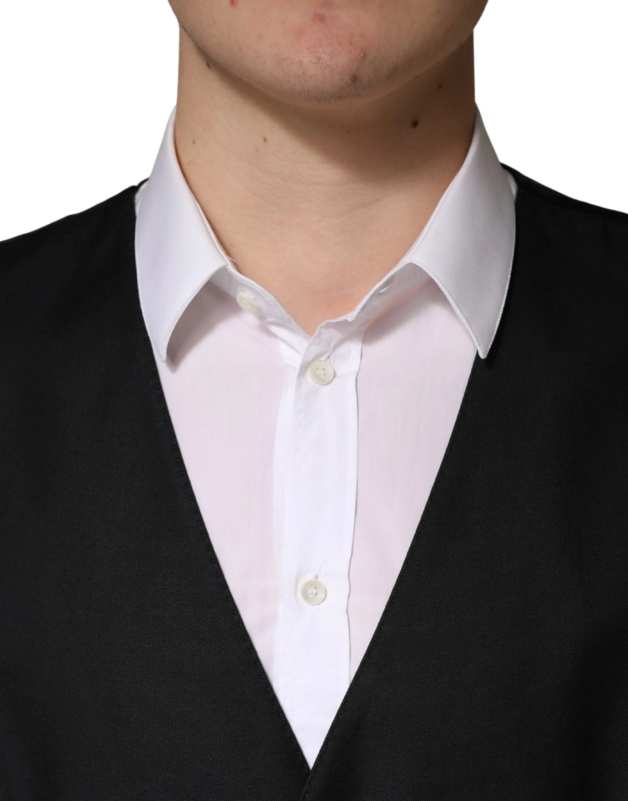 Kamizelka Dolce & Gabbana Czarny Wełniany, Jednorzędowy Męski