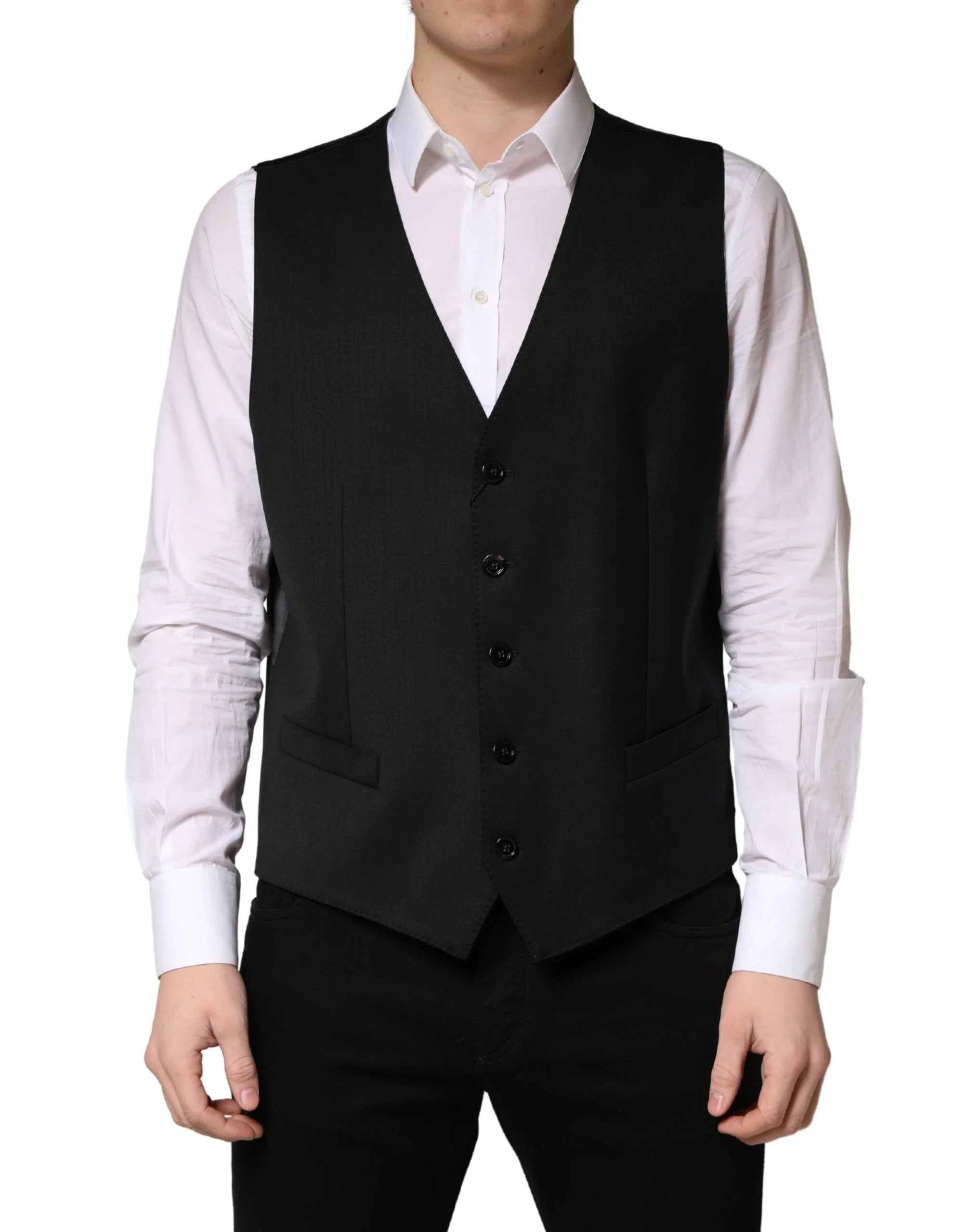 Dolce & Gabbana Schwarz Wolle Einreihige Herren Weste - IT48 | M