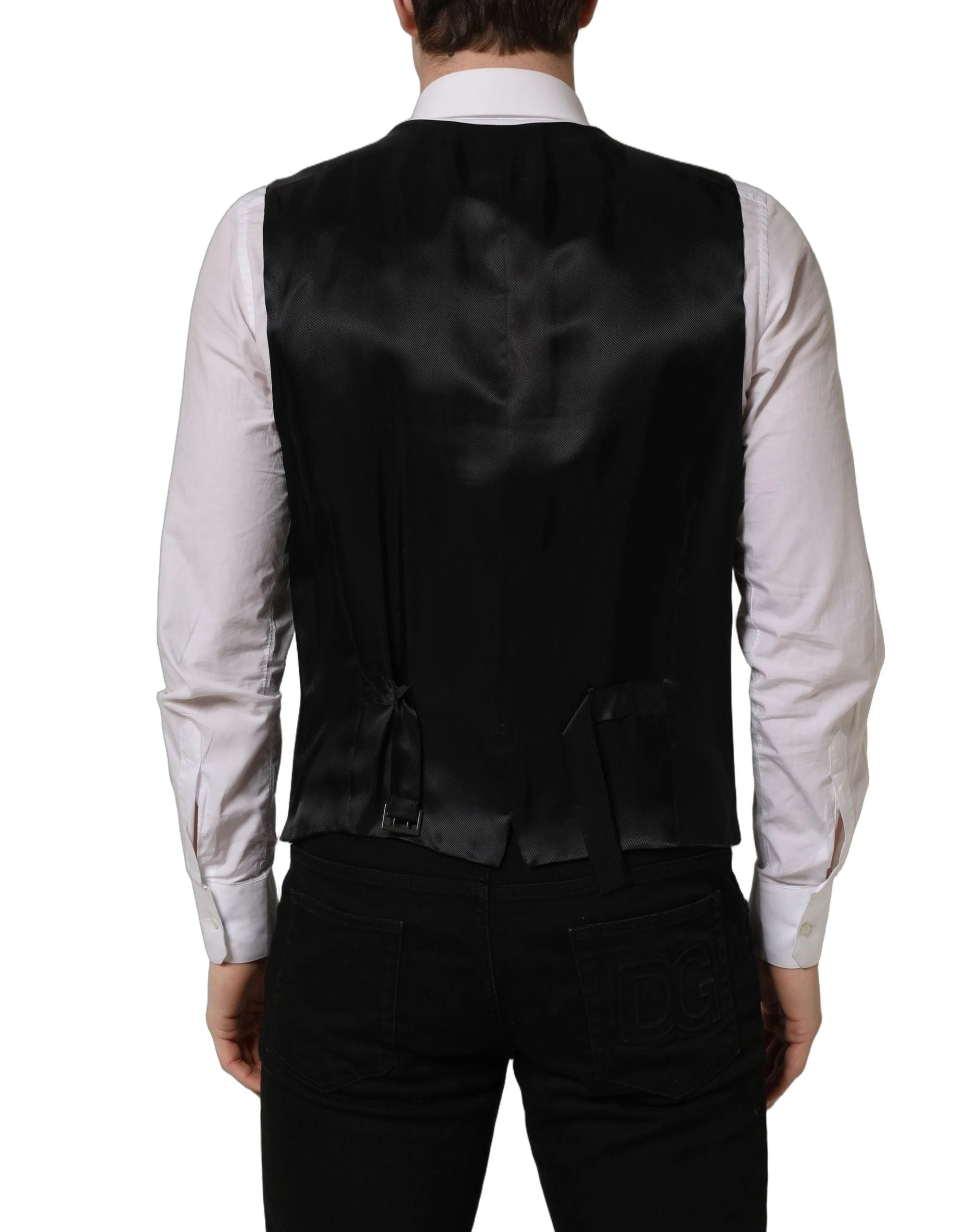 Dolce & Gabbana Black Wool Single Breasted Waistcoat Vest
