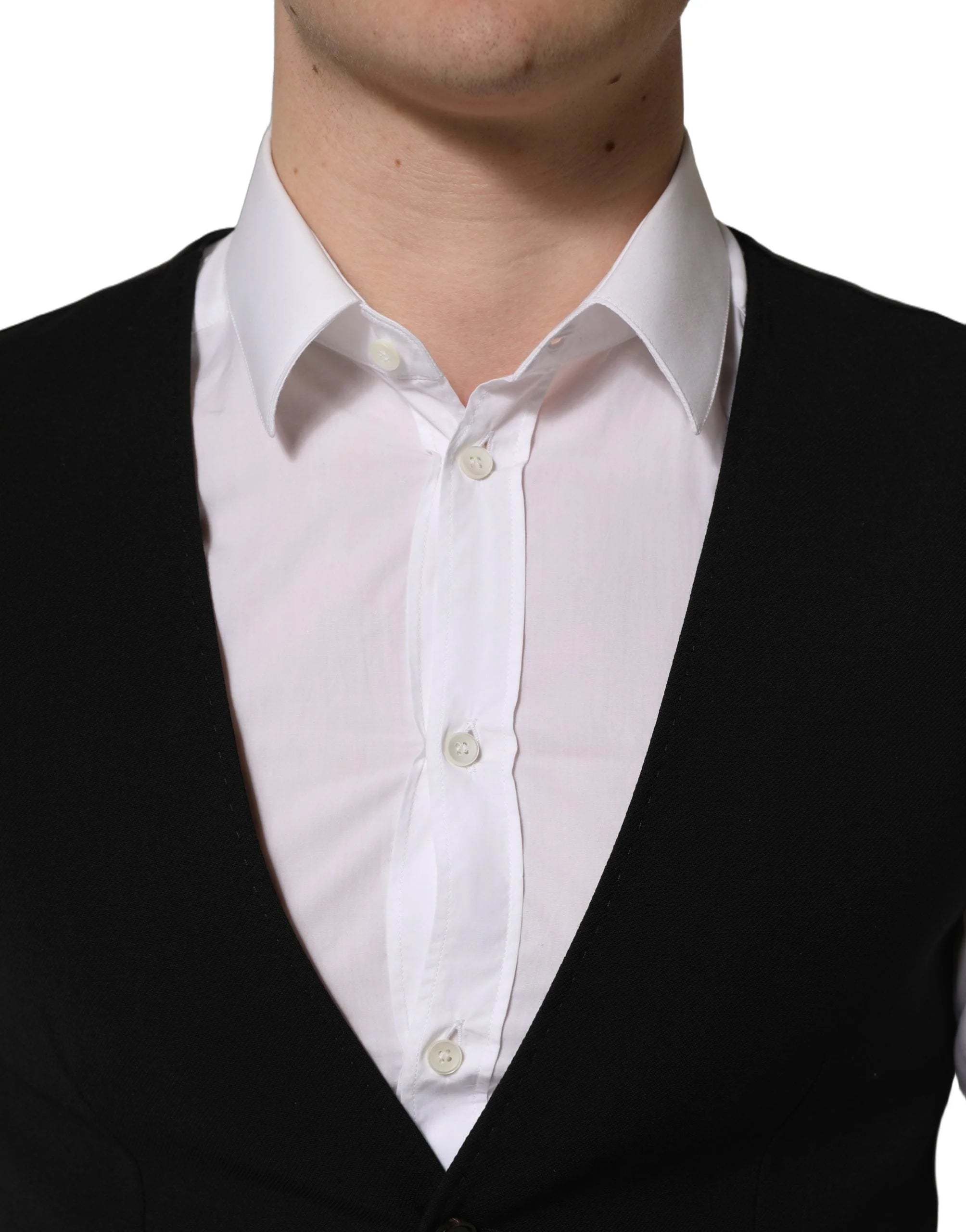 Dolce & Gabbana Black Wool Single Breasted Waistcoat Vest - IT46 | S