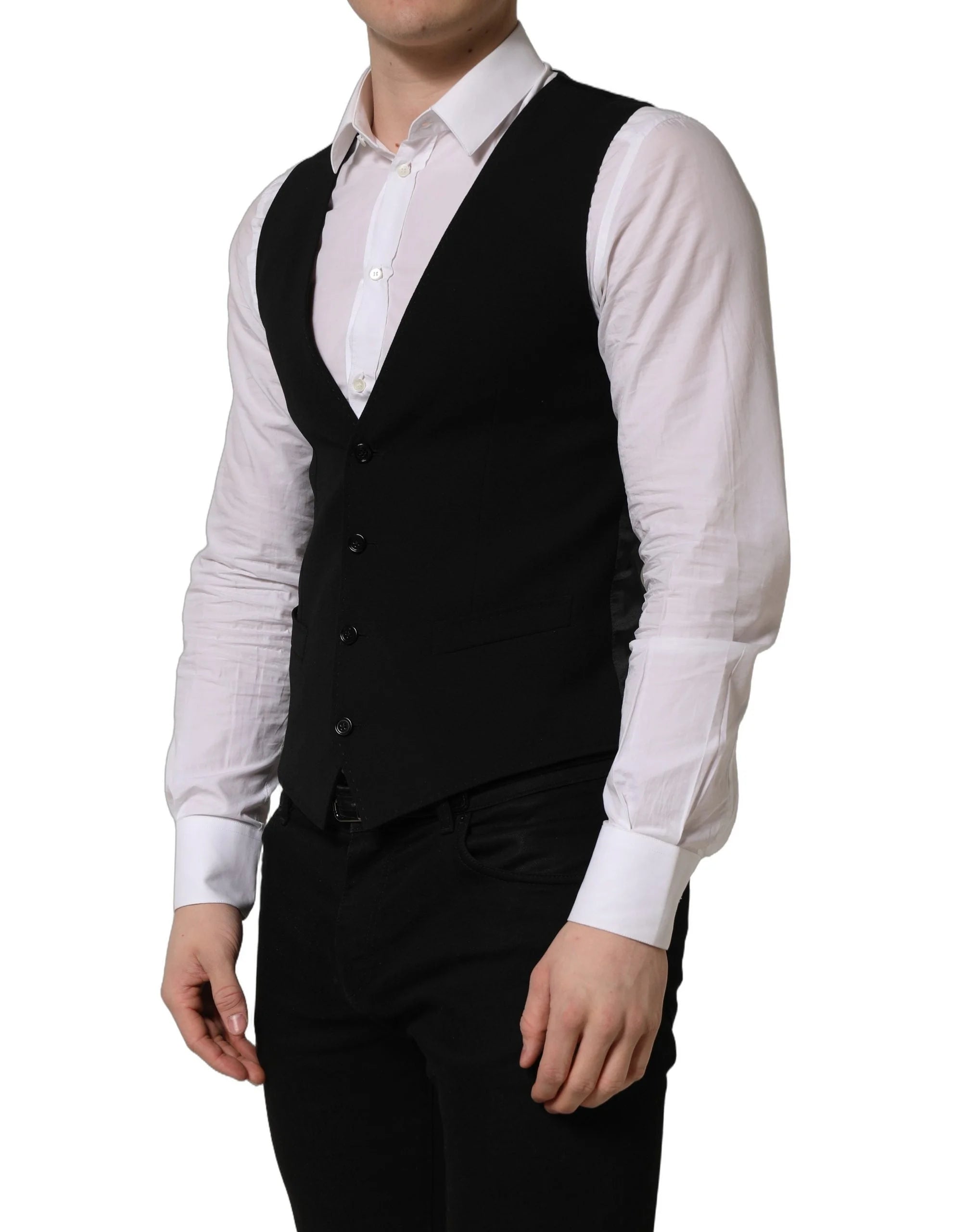 Dolce & Gabbana Black Wool Single Breasted Waistcoat Vest - IT46 | S