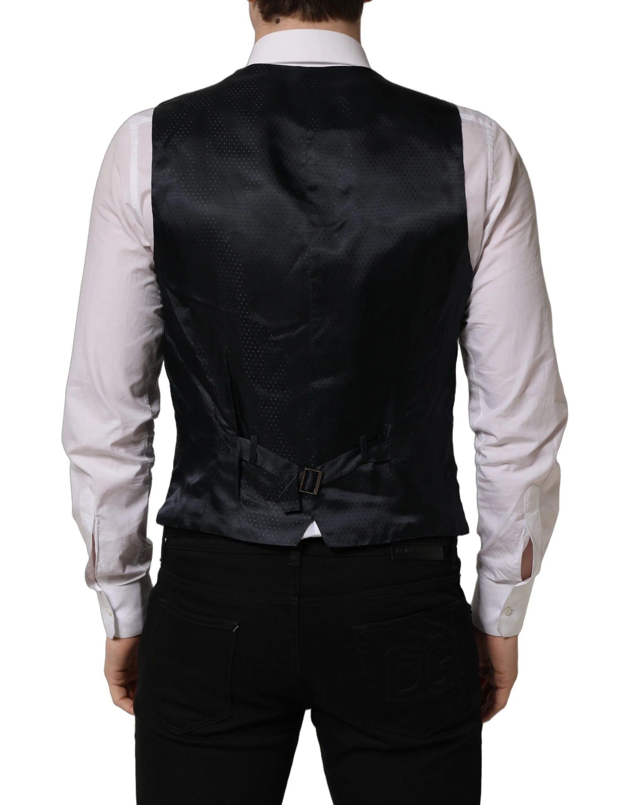 Dolce & Gabbana Black Wool Single Breasted Waistcoat Vest - IT48 | M