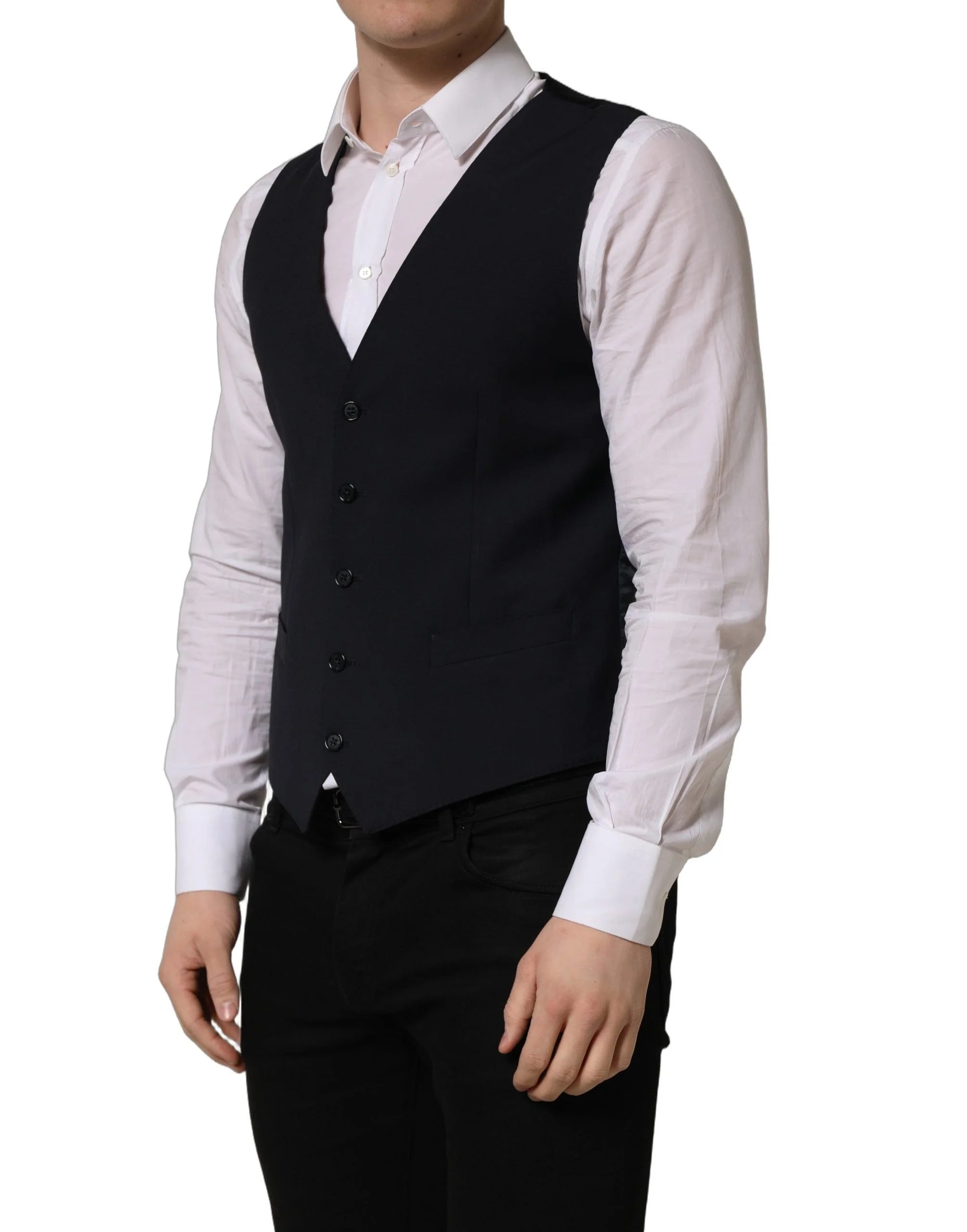 Dolce & Gabbana Black Wool Single Breasted Waistcoat Vest - IT48 | M