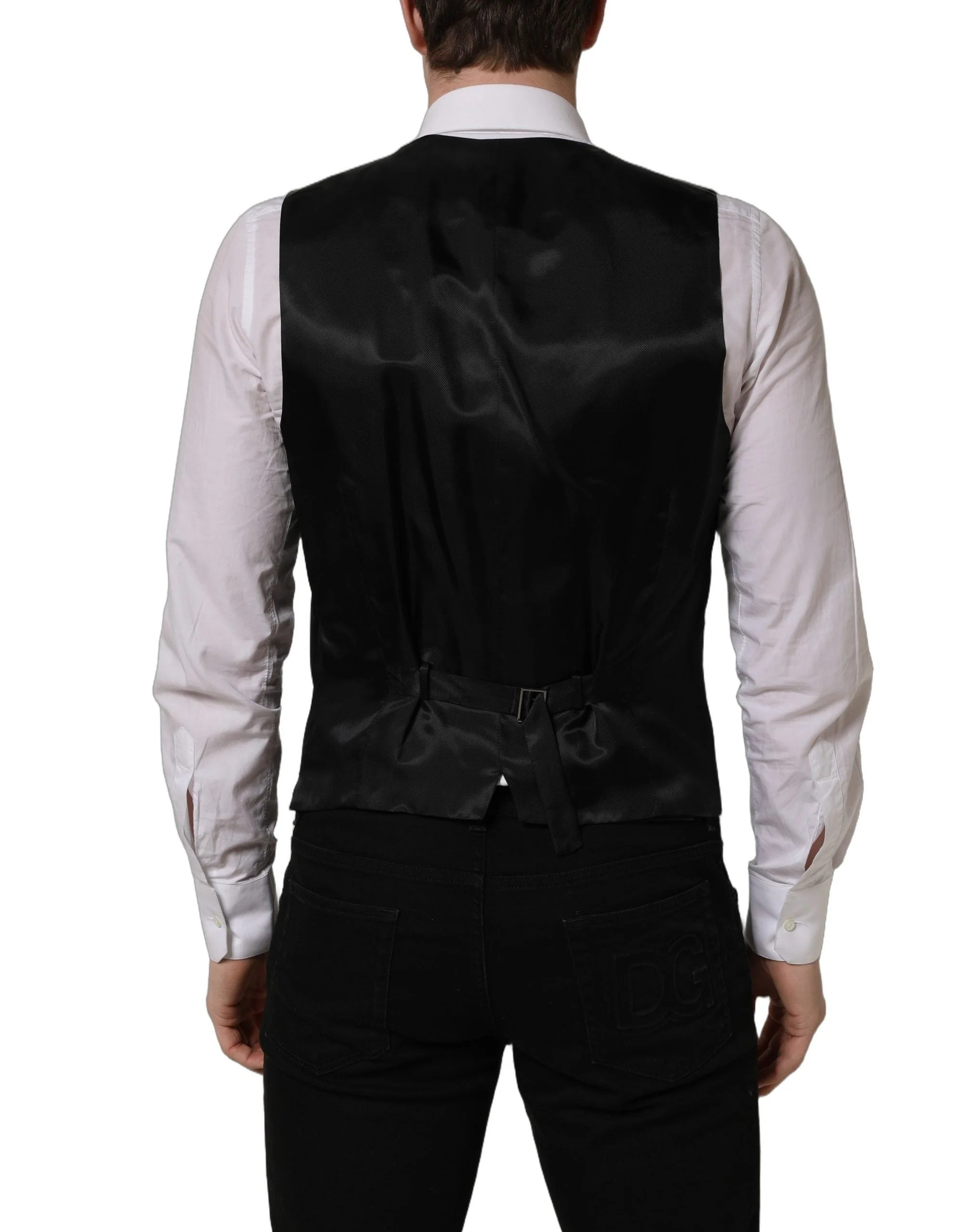 Dolce & Gabbana Black Wool Single Breasted Waistcoat Vest - IT50 | L