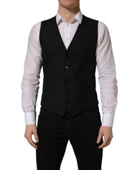 Dolce & Gabbana Black Wool Single Breasted Waistcoat Vest - IT50 | L
