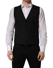 Dolce & Gabbana Black Wool Single Breasted Waistcoat Vest - IT52 | XL