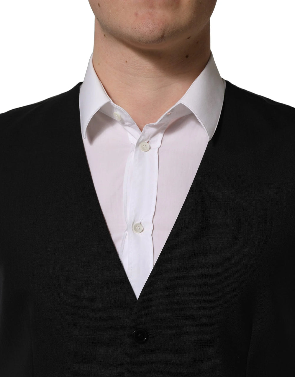 Dolce & Gabbana Black Wool Single Breasted Waistcoat Vest - IT52 | XL