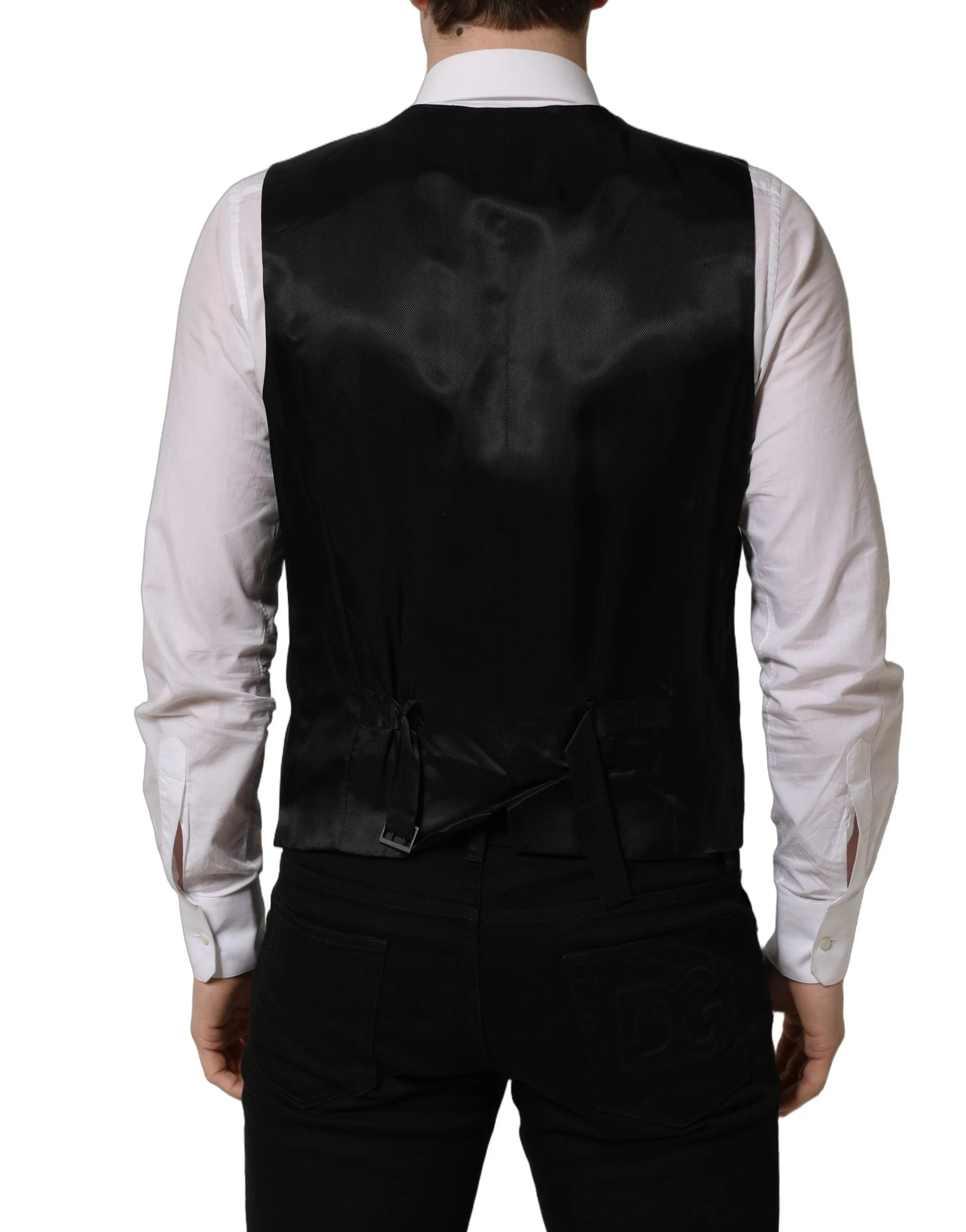 Dolce & Gabbana Black Wool Single Breasted Waistcoat Vest - IT52 | XL