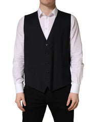 Dolce & Gabbana Black Wool Single Breasted Waistcoat Vest - IT56 | XXL