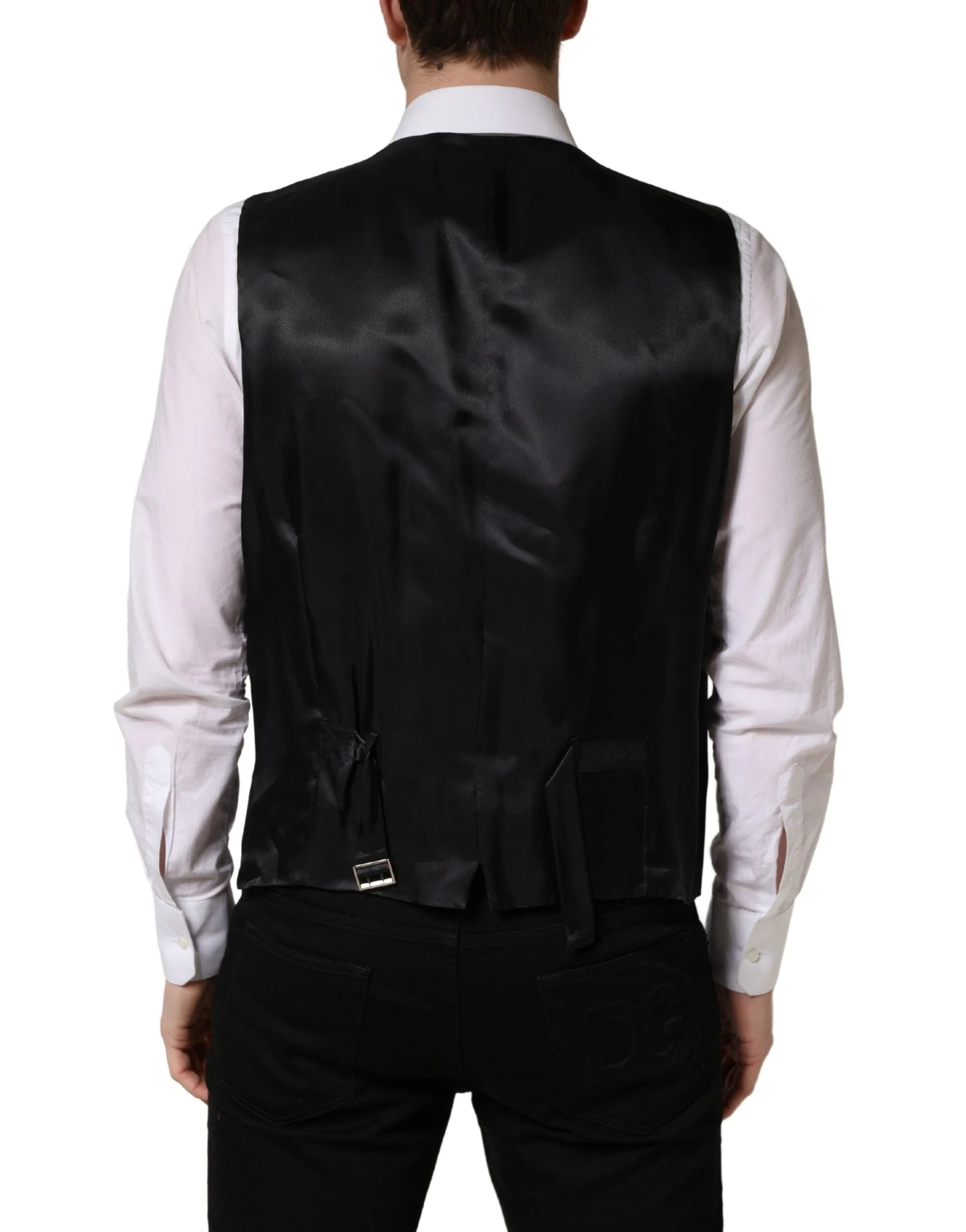 Dolce & Gabbana Black Wool Single Breasted Waistcoat Vest - IT56 | XXL