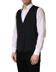 Dolce & Gabbana Black Wool Single Breasted Waistcoat Vest - IT56 | XXL