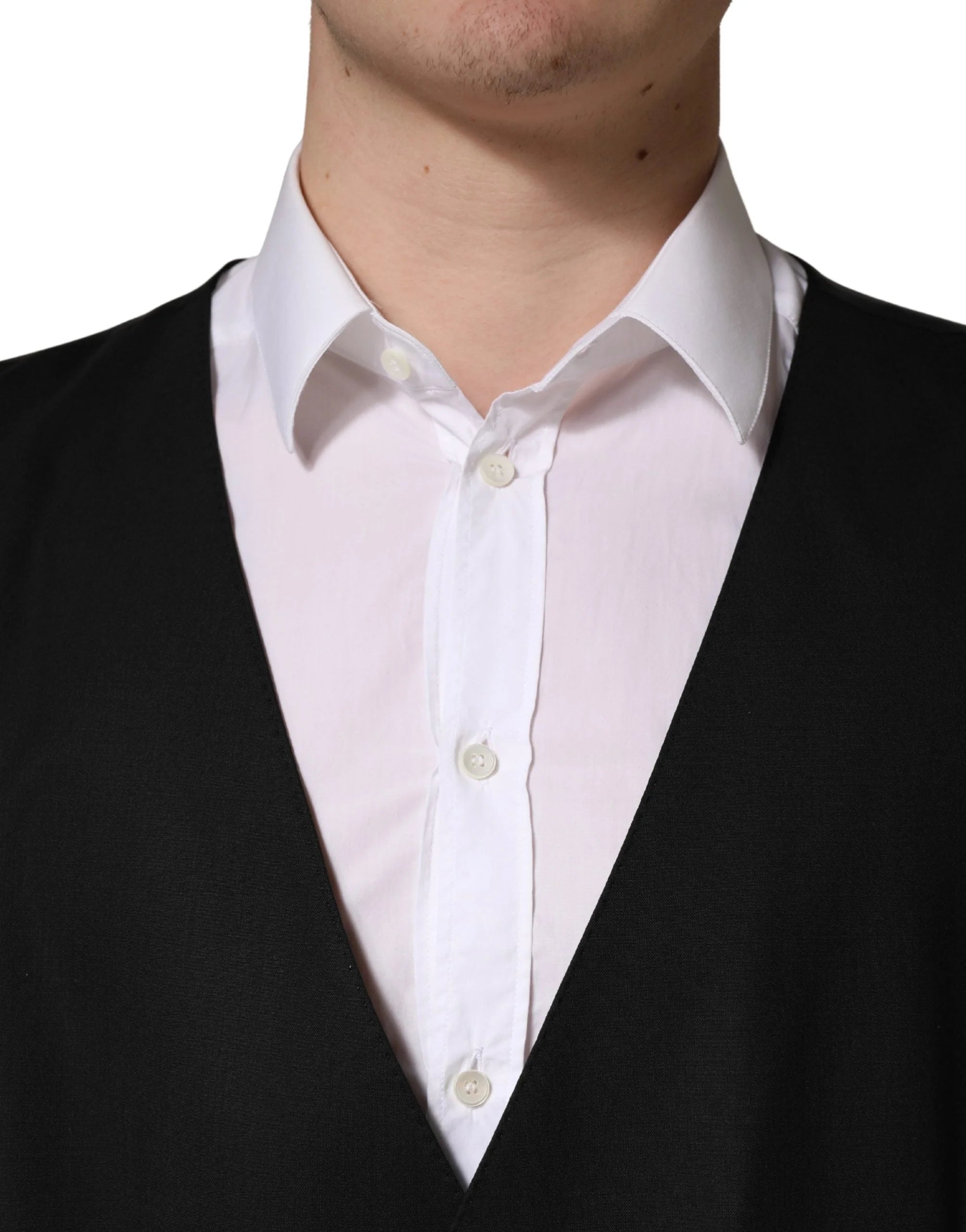 Dolce & Gabbana Sort Uld Enkeltradet Væst Jakke - IT60 | 3XL