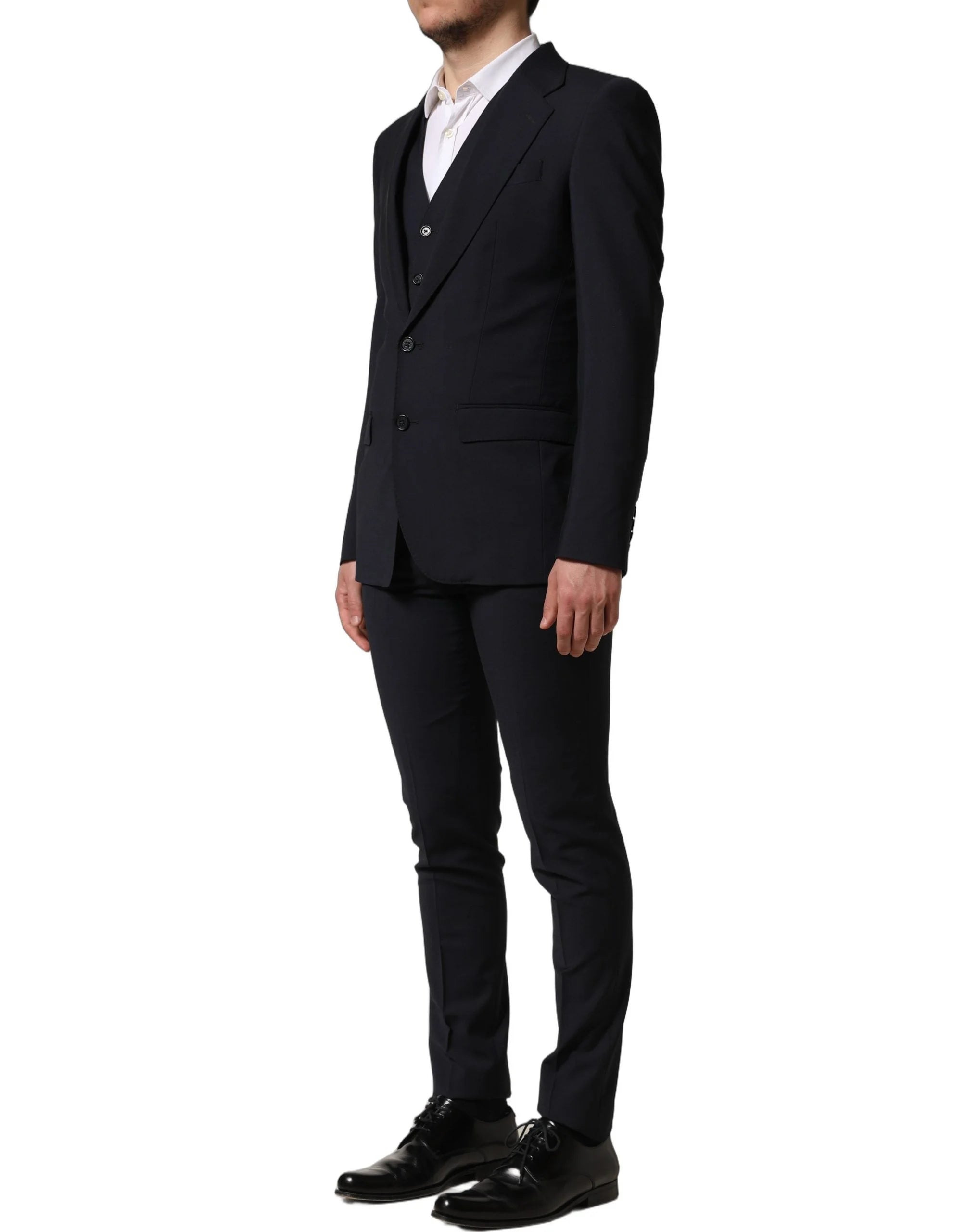 Dolce & Gabbana Black Wool Slim Fit Formal 3 Piece Men Suit - IT44 | XS