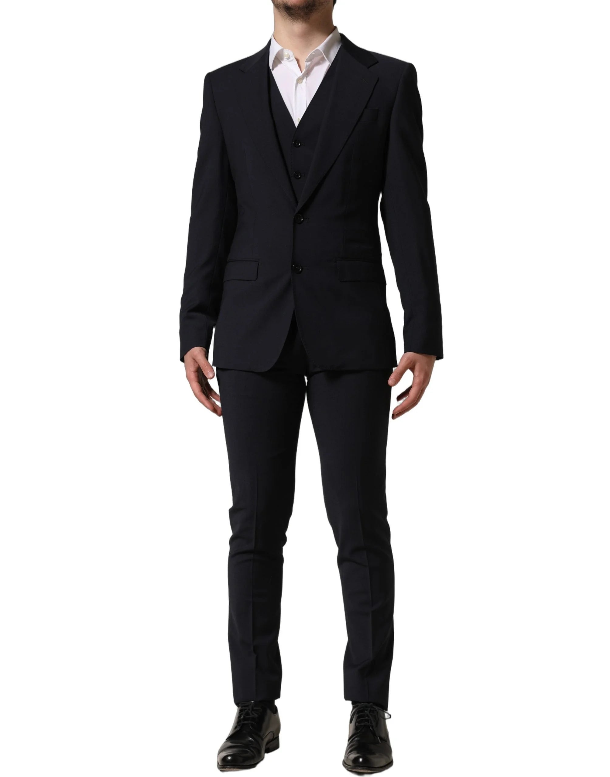 Dolce & Gabbana Black Wool Slim Fit Formal 3 Piece Men Suit - IT44 | XS
