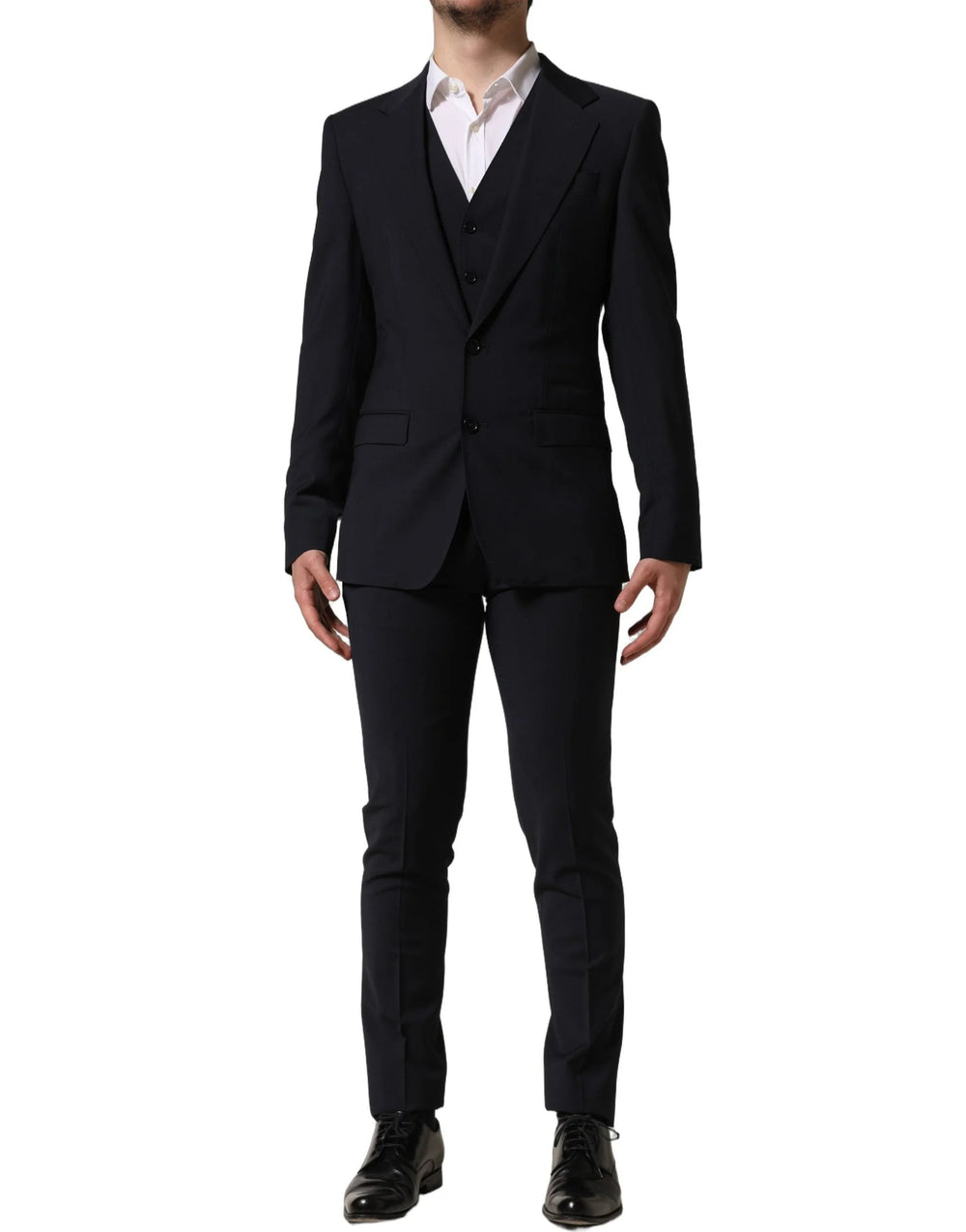 Dolce & Gabbana Black Wool Slim Fit Formal 3 Piece Men Suit - IT44 | XS
