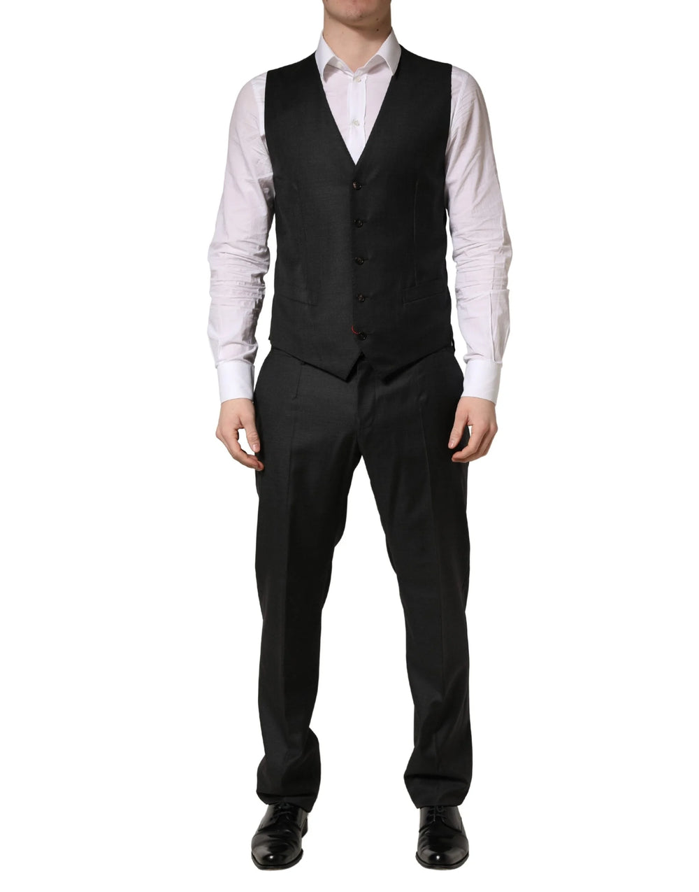 Dolce & Gabbana Czarny Wełniany Garnitur Męski Slim Fit 3-Częściowy - IT50 | L