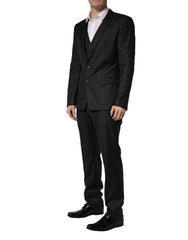 Dolce & Gabbana Czarny Wełniany Garnitur Męski Slim Fit 3-Częściowy - IT50 | L