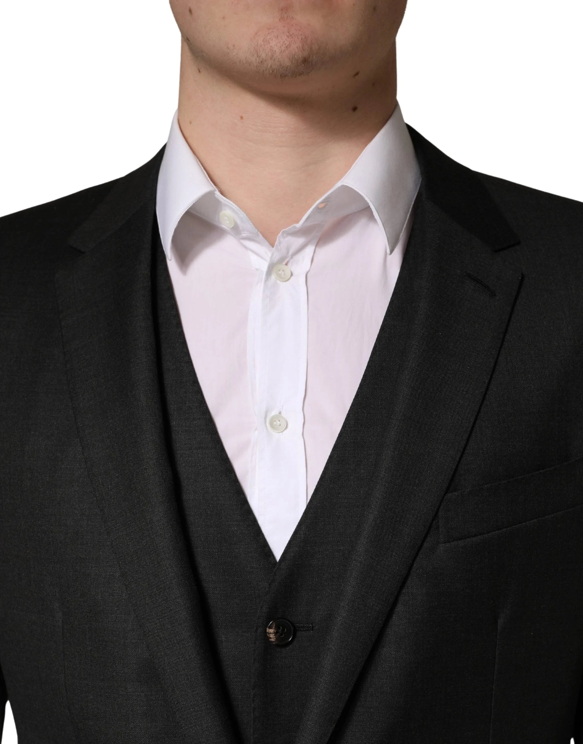 Dolce & Gabbana Czarny Wełniany Garnitur Męski Slim Fit 3-Częściowy - IT50 | L
