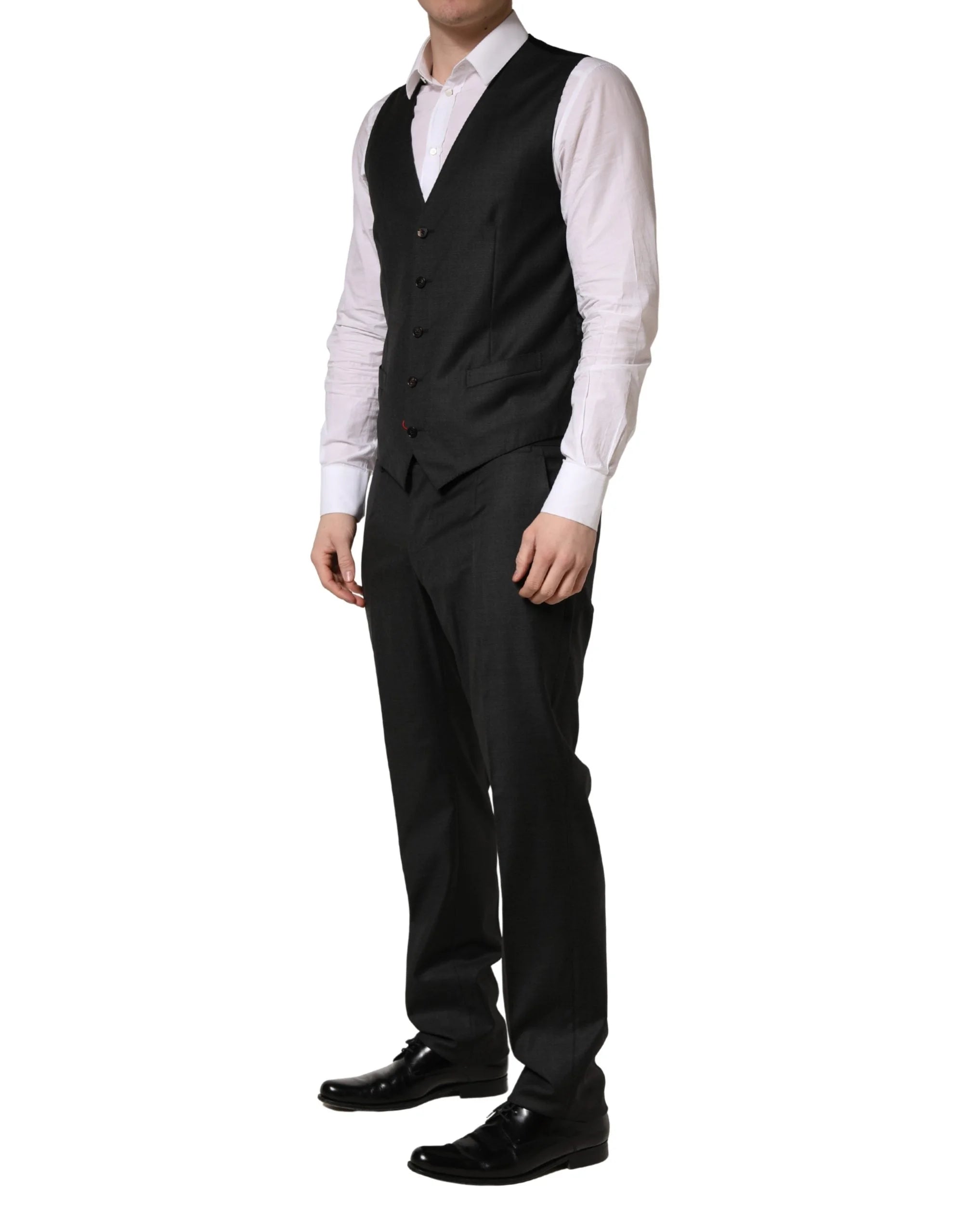 Dolce & Gabbana Czarny Wełniany Garnitur Męski Slim Fit 3-Częściowy - IT50 | L