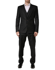 Dolce & Gabbana Czarny Wełniany Garnitur Męski Slim Fit 3-Częściowy - IT50 | L