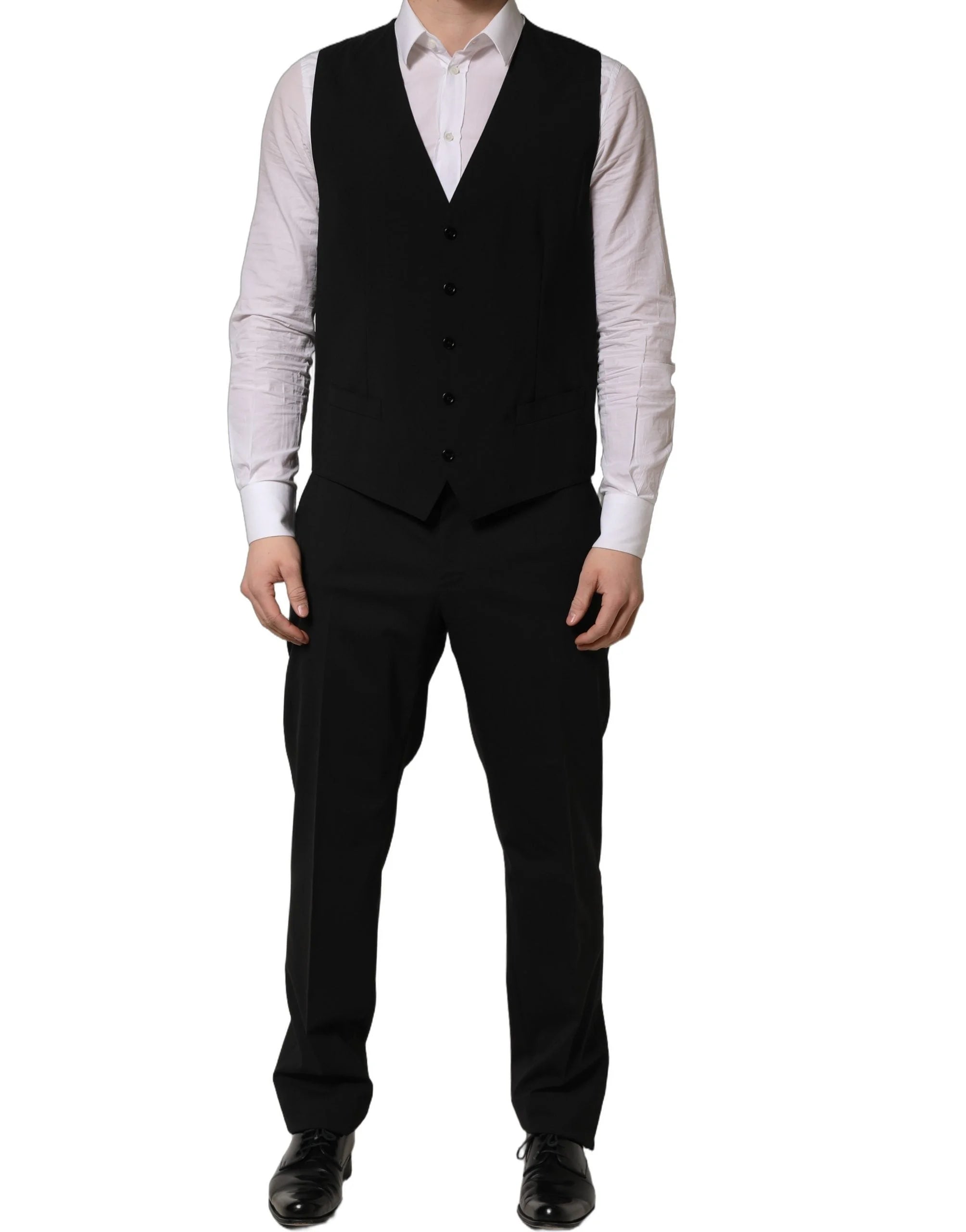 Dolce & Gabbana Black Wool Slim Fit Formal 3 Piece Men Suit - IT53 | XL