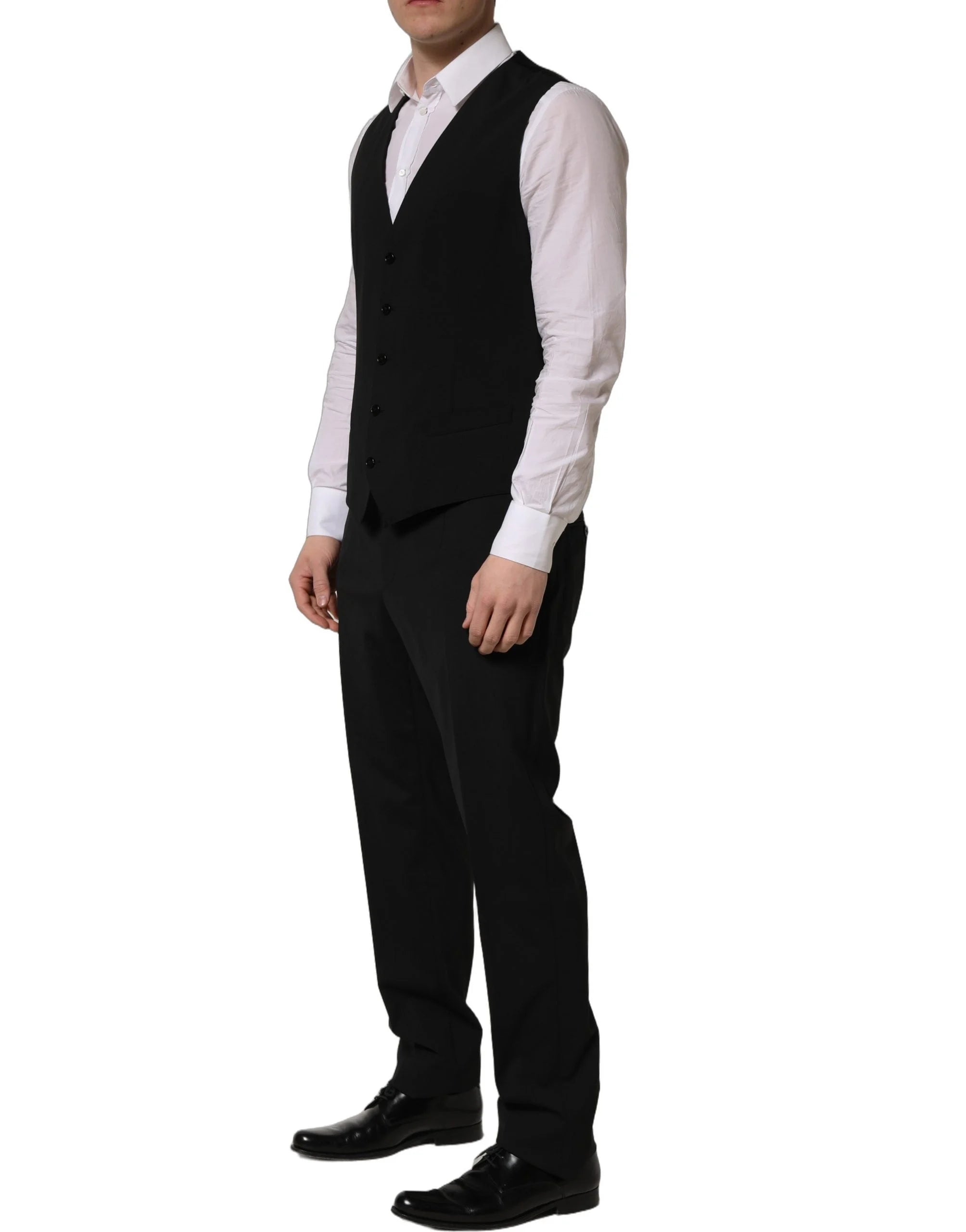 Dolce & Gabbana Black Wool Slim Fit Formal 3 Piece Men Suit - IT53 | XL