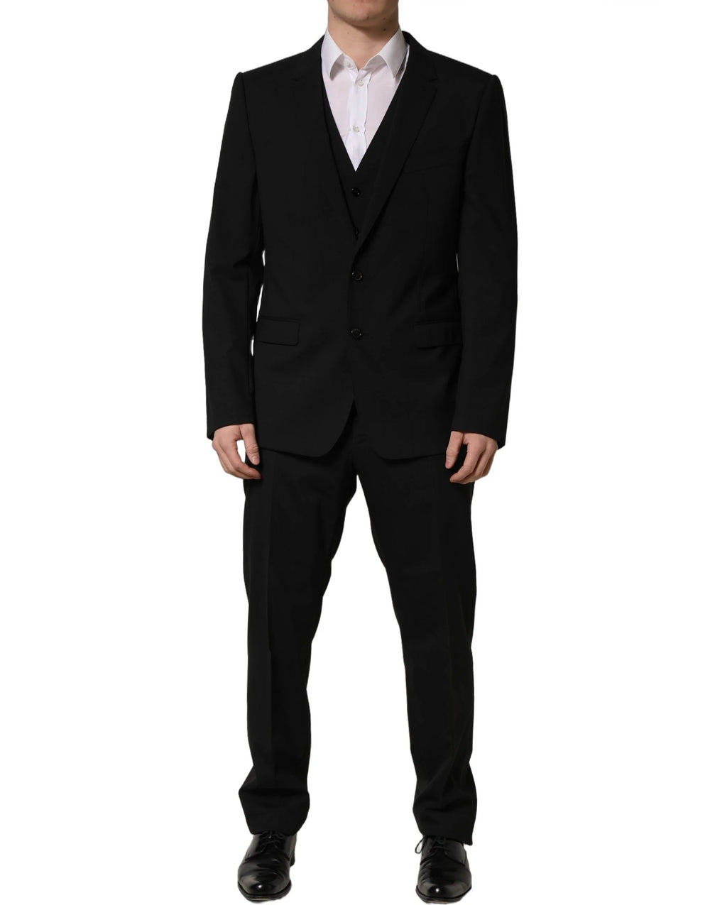 Dolce & Gabbana Black Wool Slim Fit Formal 3 Piece Men Suit - IT53 | XL