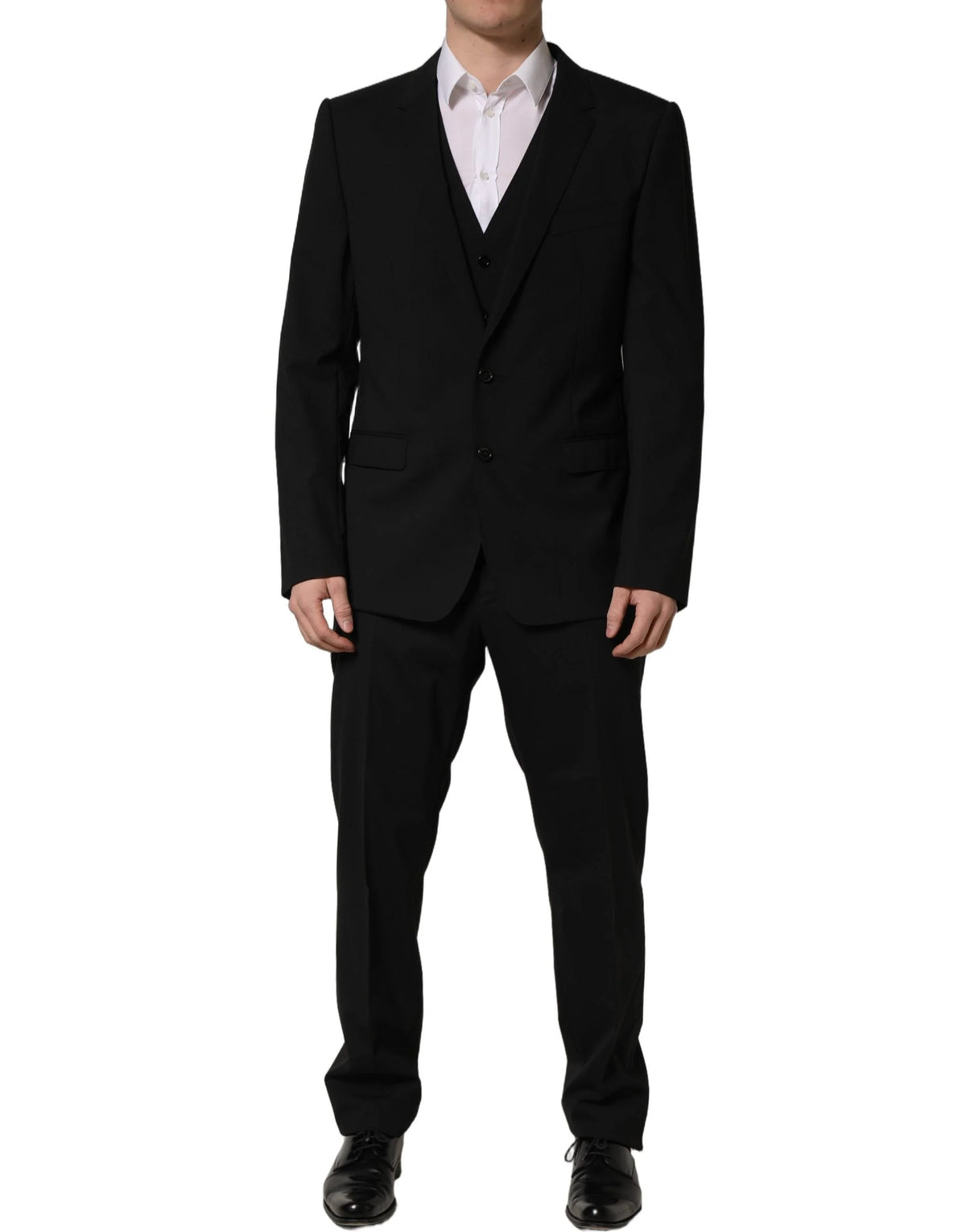 Dolce & Gabbana Black Wool Slim Fit Formal 3 Piece Men Suit - IT53 | XL