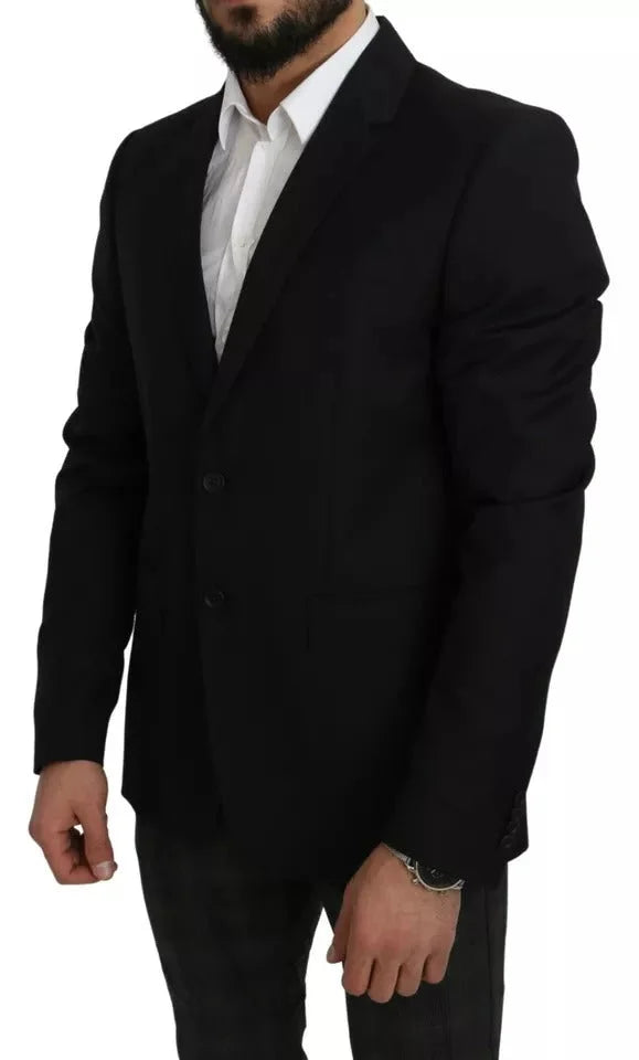 Dolce & Gabbana Black Wool Slim Fit Notch Jacket Blazer - IT54 | XL - Sport Jackets