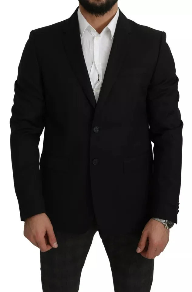 Dolce & Gabbana Black Wool Slim Fit Notch Jacket Blazer - IT54 | XL - Sport Jackets
