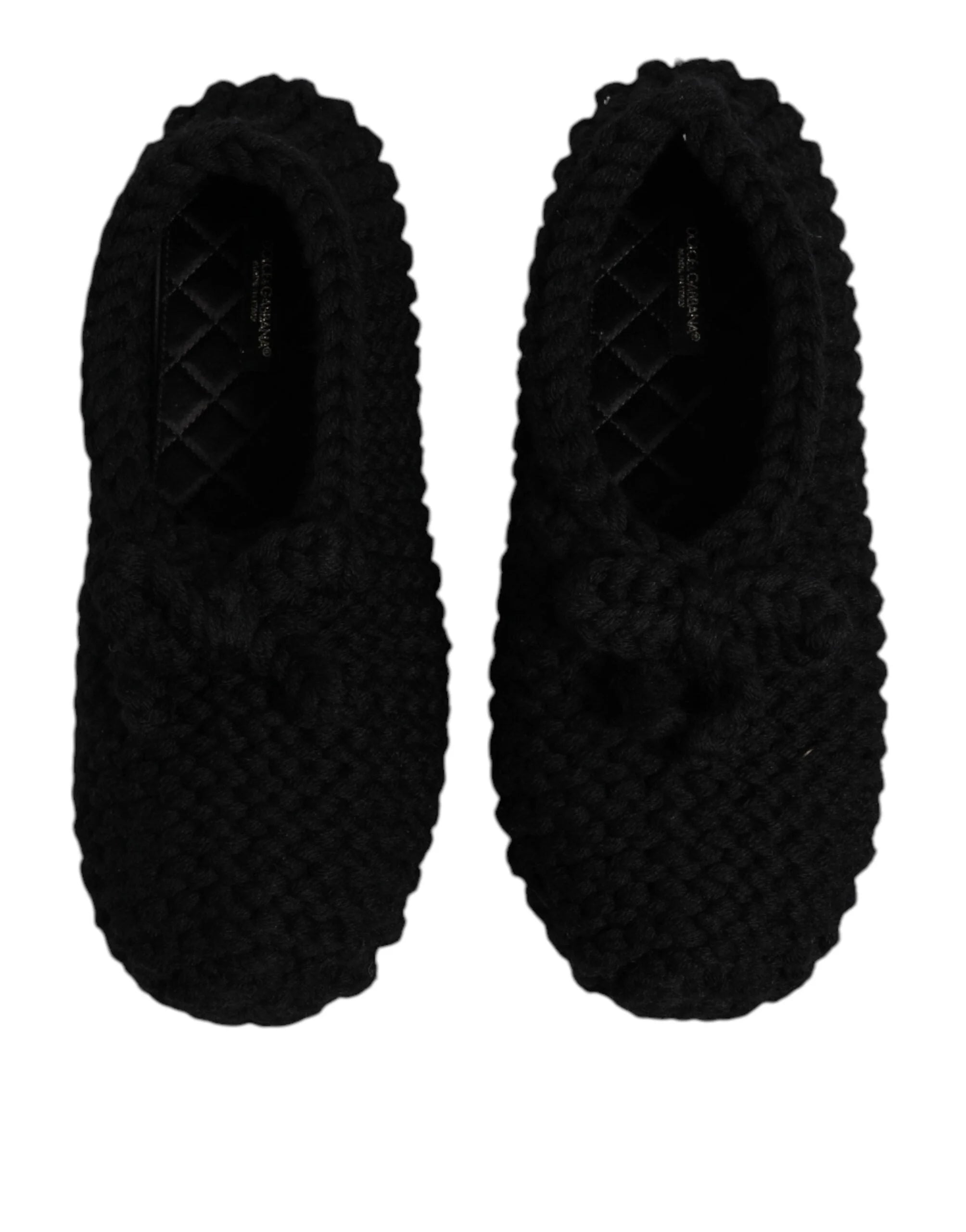 Dolce & Gabbana Black Wool Slip On Flats Ballerina Shoes - Flats