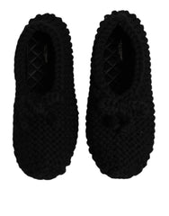 Dolce & Gabbana Black Wool Slip On Flats Ballerina Shoes - Flats