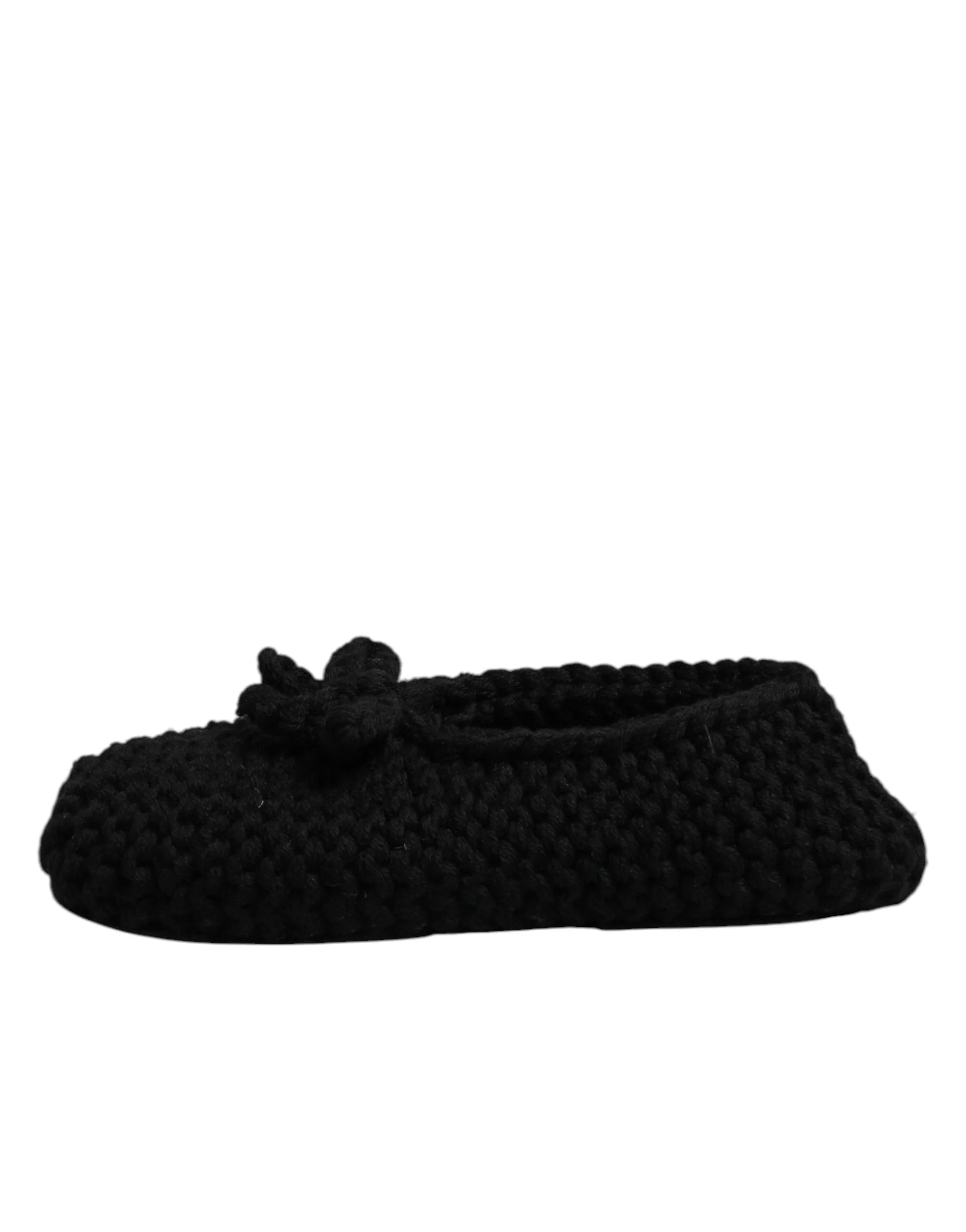 Dolce & Gabbana Black Wool Slip On Flats Ballerina Shoes - Flats