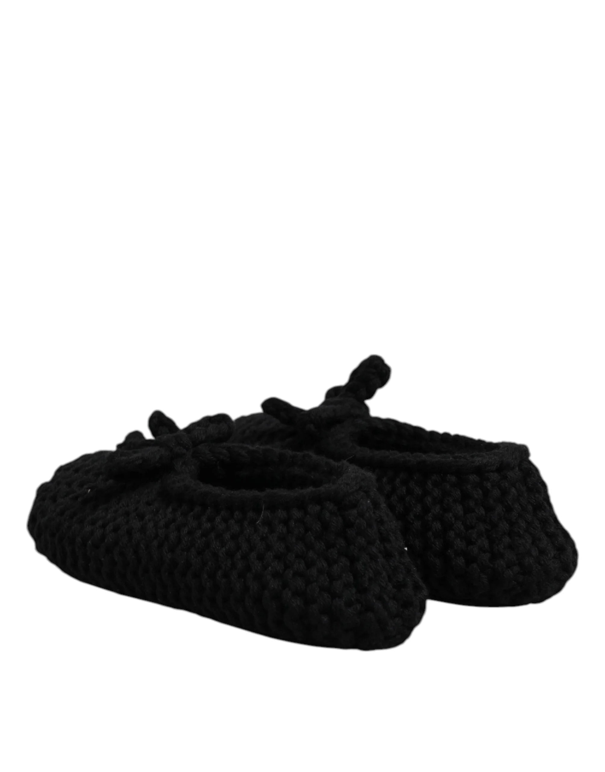 Dolce & Gabbana Black Wool Slip On Flats Ballerina Shoes - Flats