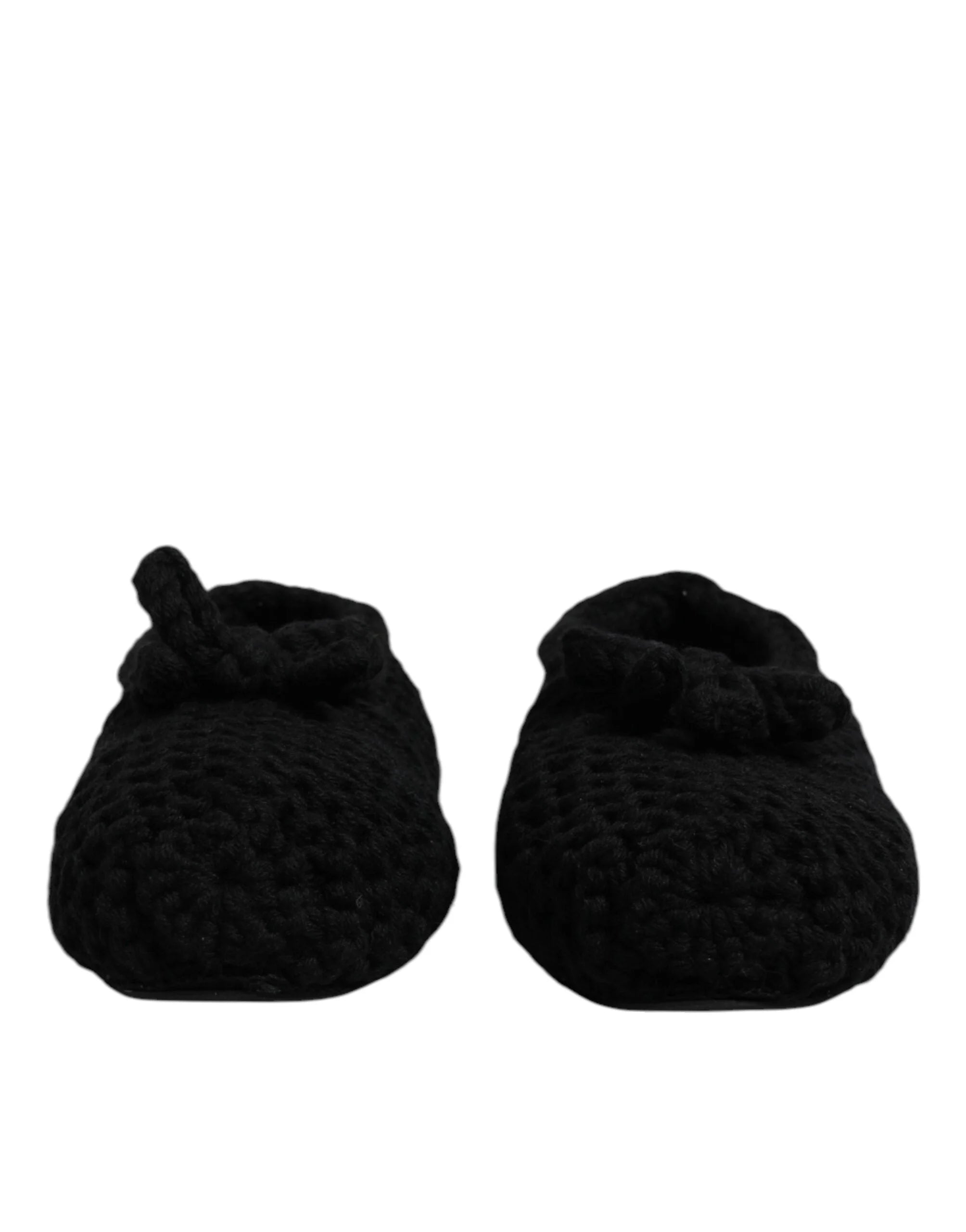 Dolce & Gabbana Black Wool Slip On Flats Ballerina Shoes - Flats