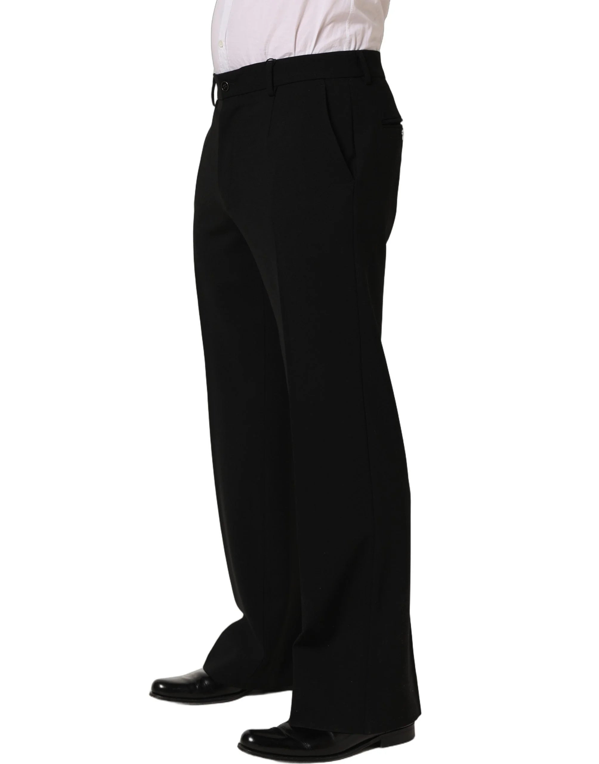 Dolce & Gabbana Black Wool Straight Men Dress Trouser Pants - IT46 | S