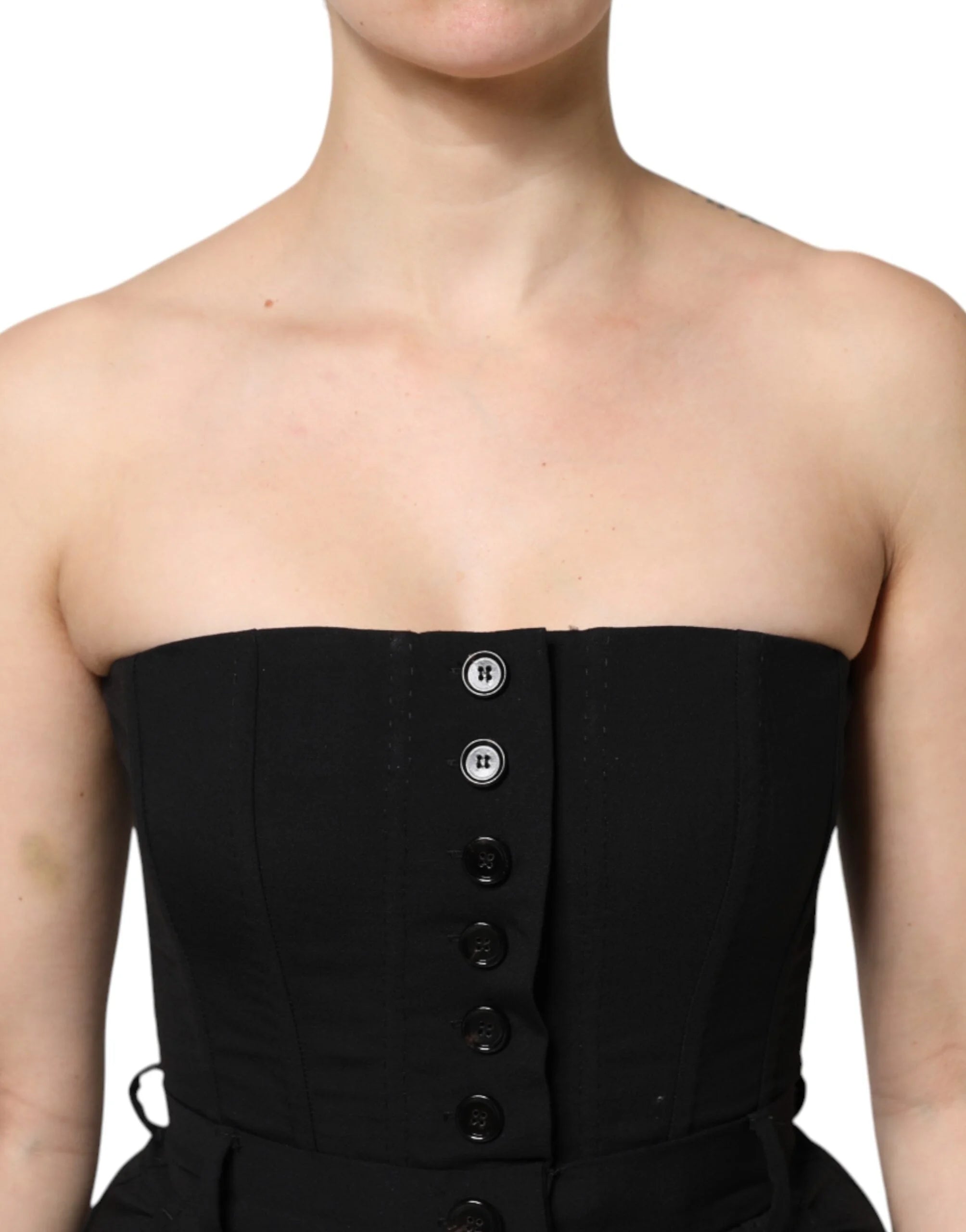 Dolce & Gabbana Black Wool Strapless Romper Jumpsuit Dress - IT38 | XS