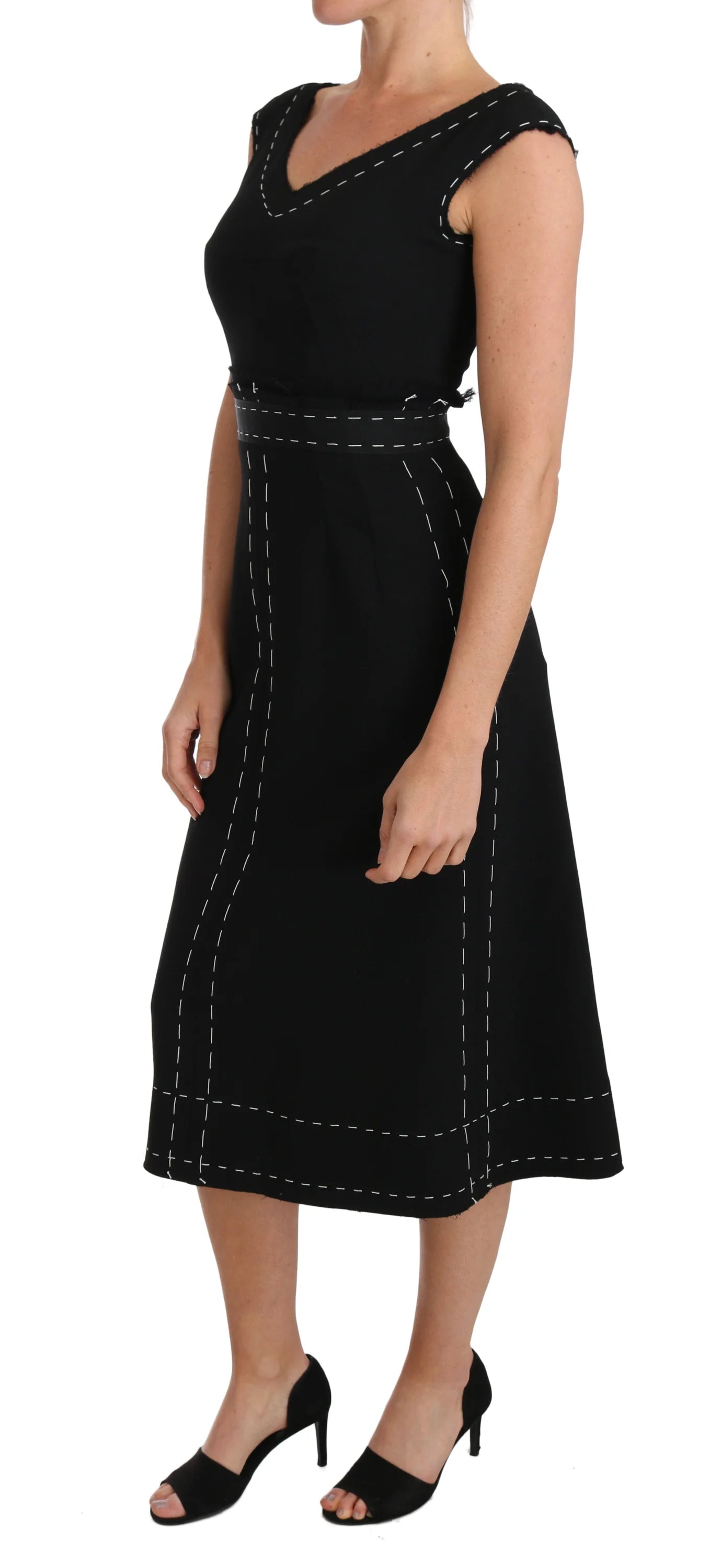 Dolce & Gabbana Black Wool Stretch A-line Sheath Dress - Dresses