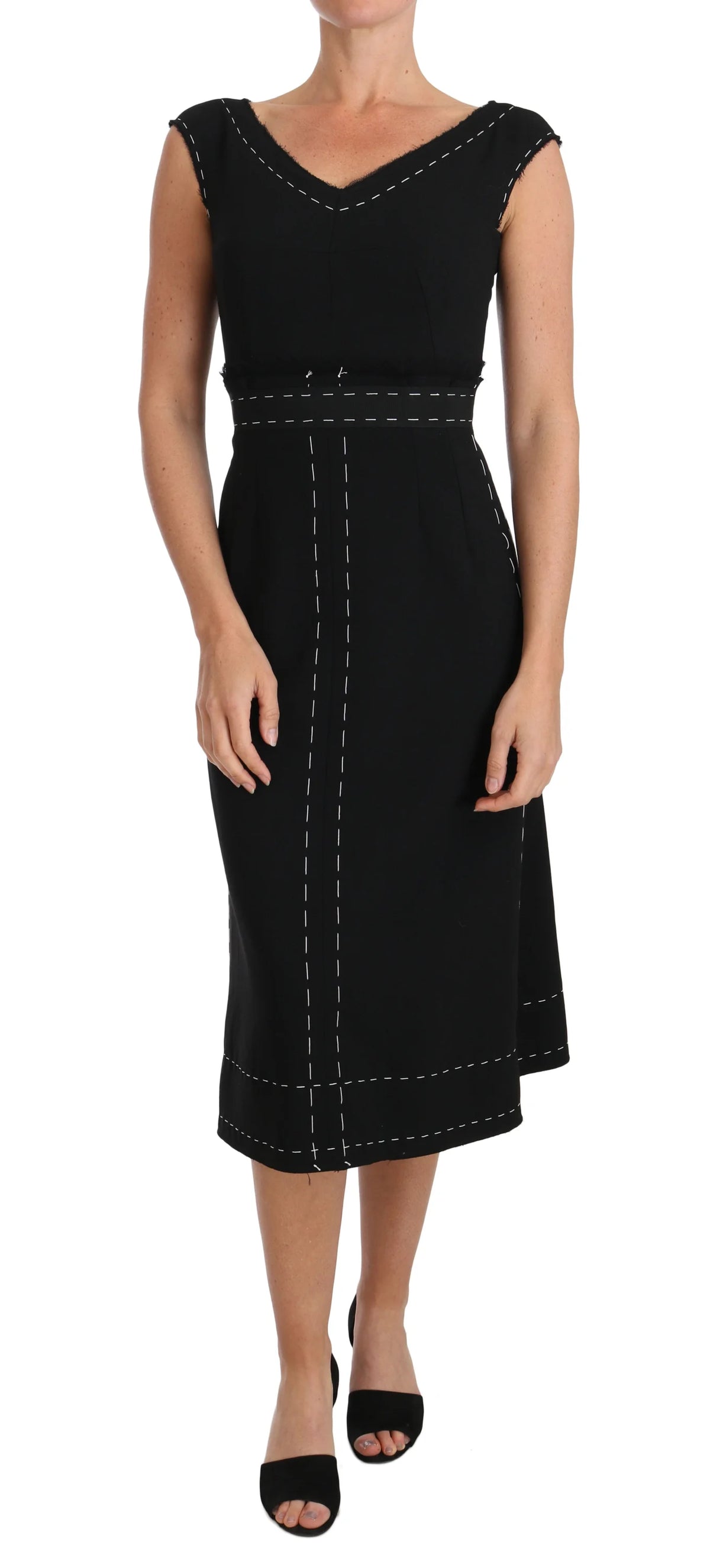 Dolce & Gabbana Black Wool Stretch A-line Sheath Dress - Dresses