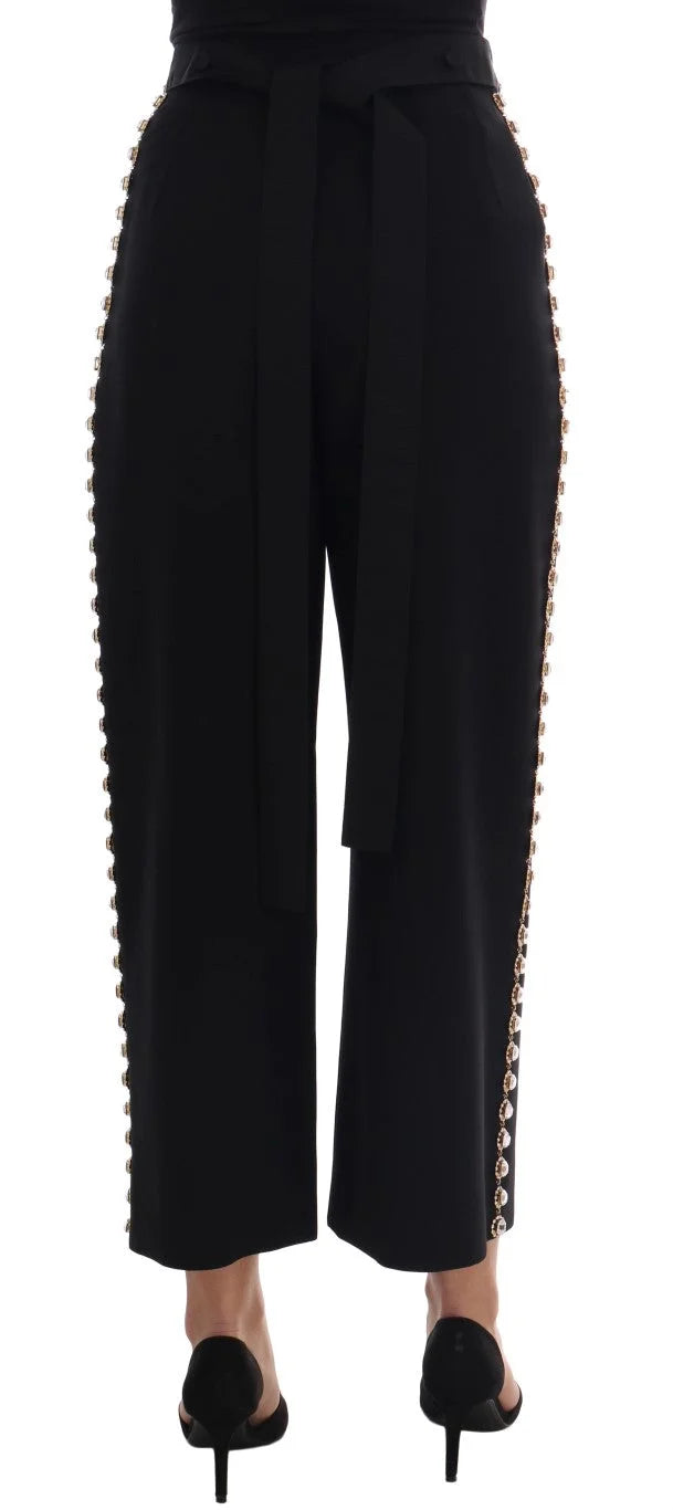 Dolce & Gabbana Black Wool Stretch Crystal Pants - IT38|XS - Trousers