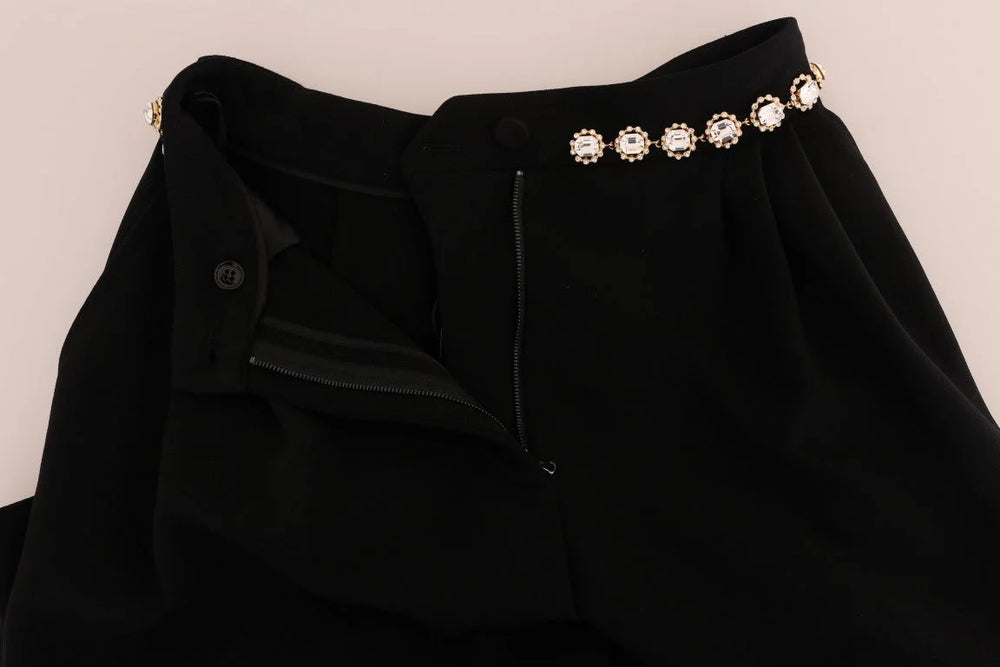 Dolce & Gabbana Black Wool Stretch Crystal Pants - IT38|XS - Trousers